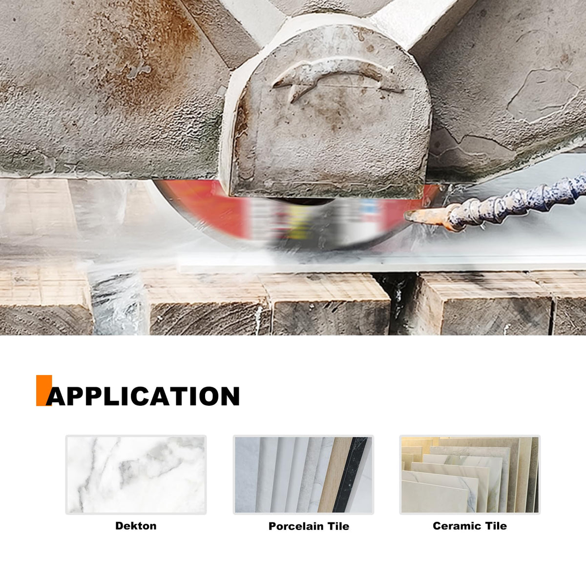 FEWELL 16inch Porcelain Bridge Saw Blade 45° Miter Cutting Double Step Silent Dekton Diamond Saw Blade 10mm Segment Wet Cutting Dekton Tile Porcelain Ceramic 400x10x60/50mm