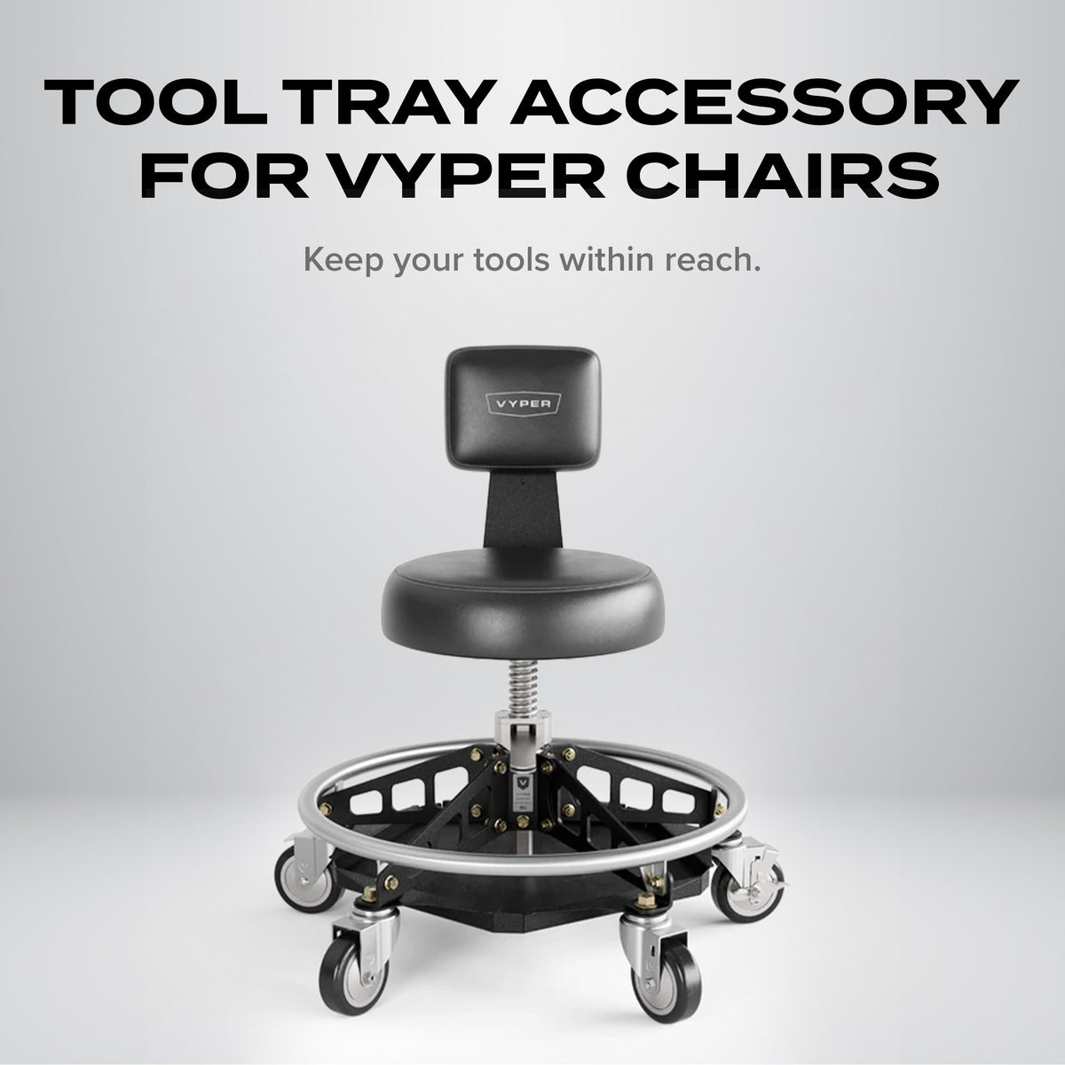 Vyper Industrial Tool Tray Accessory for EZ-Lift Shop Chairs, Steel Under-Seat Tool Organizer with Rubber Mat, Garage and Workshop Efficiency