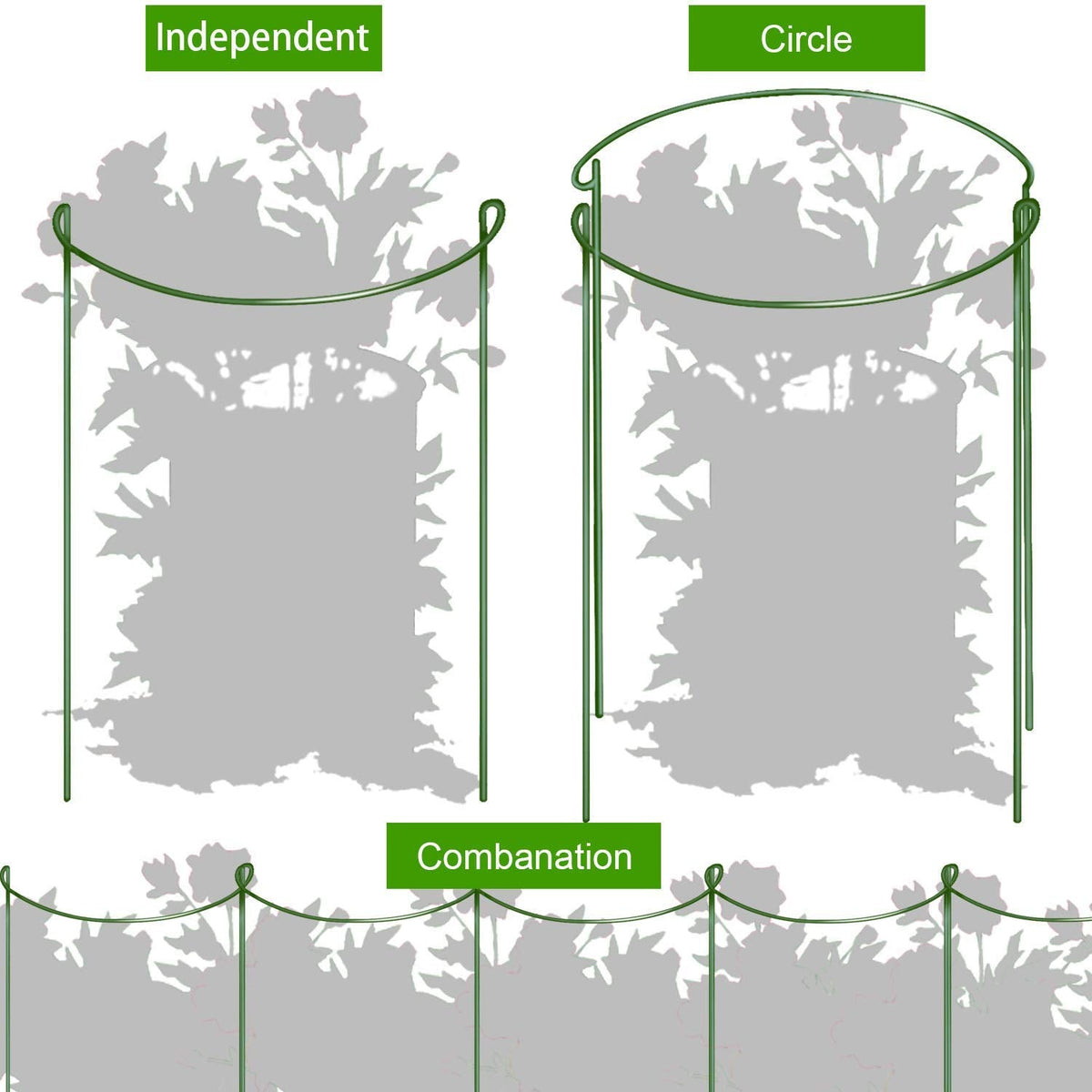 HiGift 8 Pack Plant Support Stakes, Half Round Metal Garden Plant Stake Indoor Peony Cages and Supports, Green Plant Support Ring Border for Tomato,Hydrangea,Flower Outdoor (10" Wide x 15.8" High)