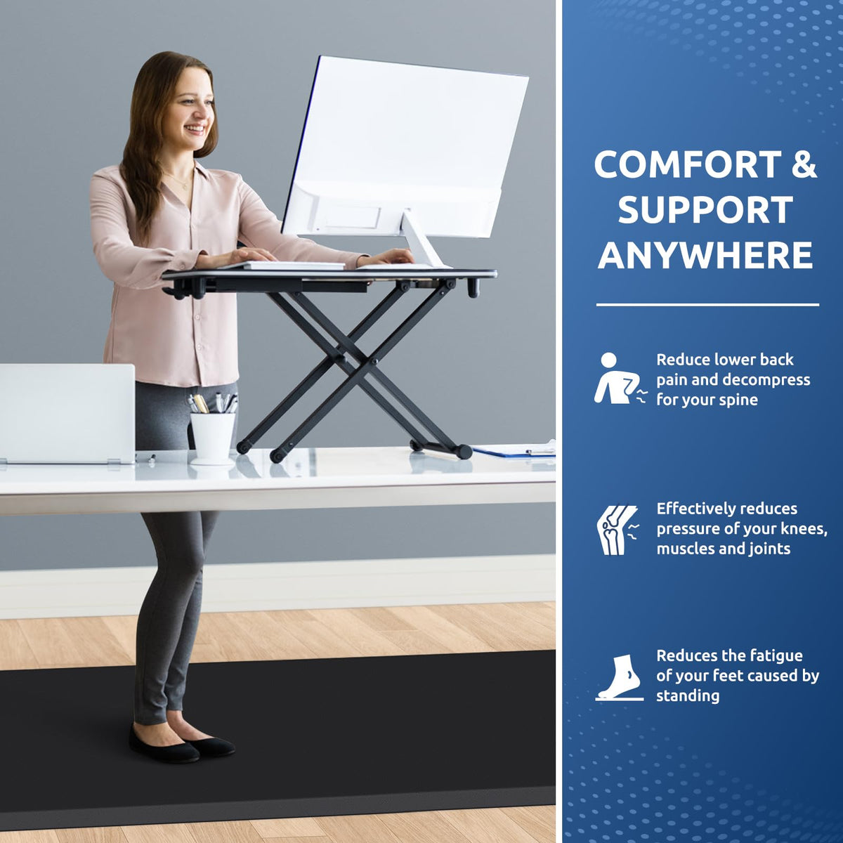 KitchenClouds Kitchen Mat Cushioned Anti Fatigue Rug 30"x108" Water Resistant, Non Slip, Standing and Comfort Desk/Floor Mats for House Sink Office (Black,0.8inch)