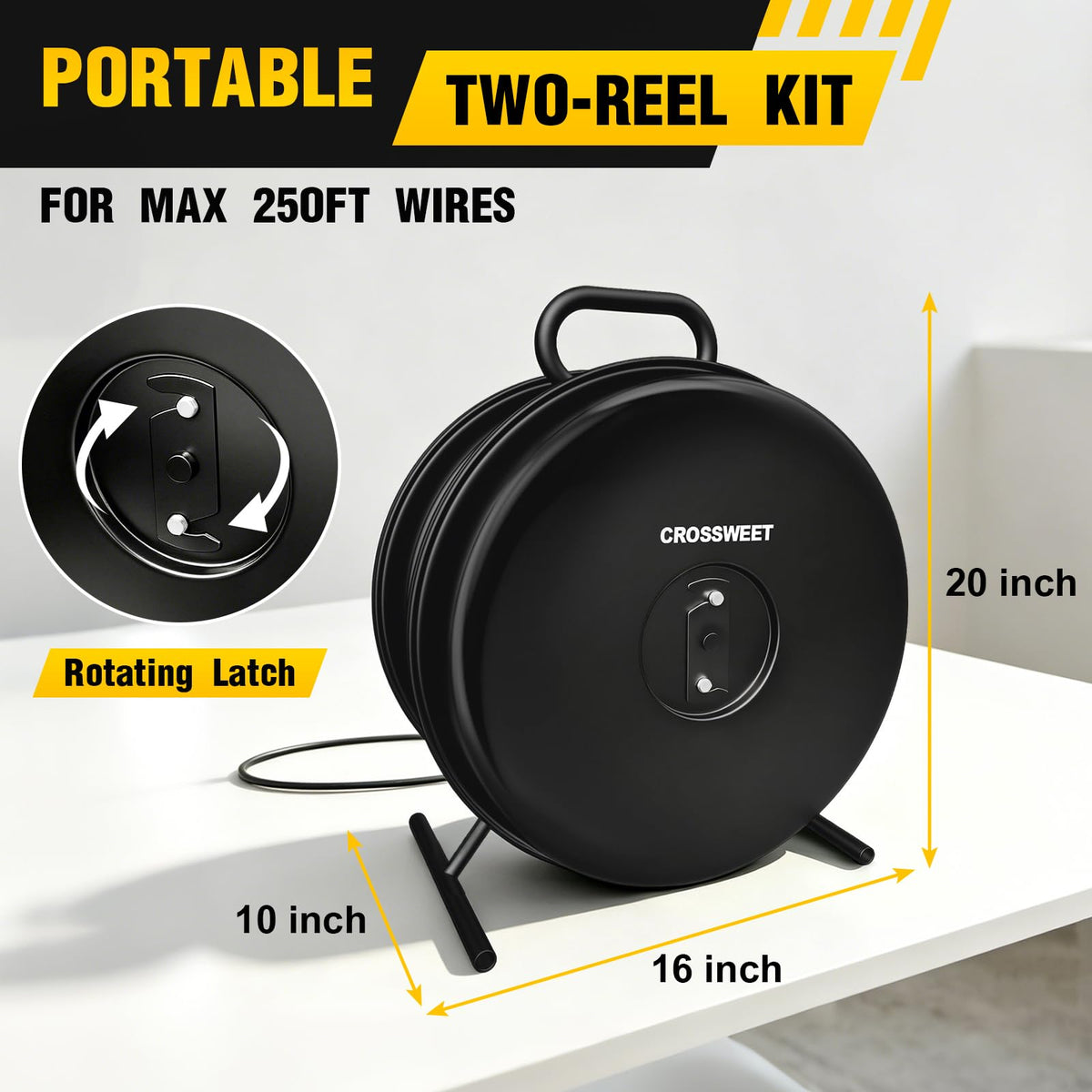 Upgraded 415D Wire Dispenser Wheel, Dual Capacity 2-Reel Wire Dispenser with Easy Grip Handle & Aluminum Reel, Compatible with 250ft 14/2 14/3 14/4 12/2 12/3 10/2 Electrical Wire Rolls