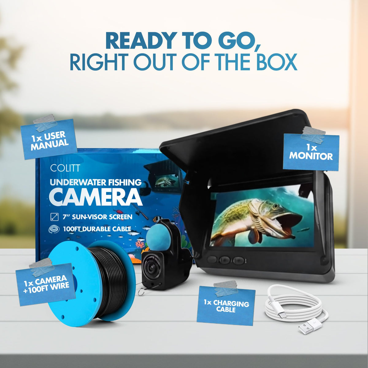 Colitt Underwater Fishing Camera, Portable Ice Fishing Camera with Monitor, Real Time Fish Viewing for Lakes and Rivers, No WiFi Required
