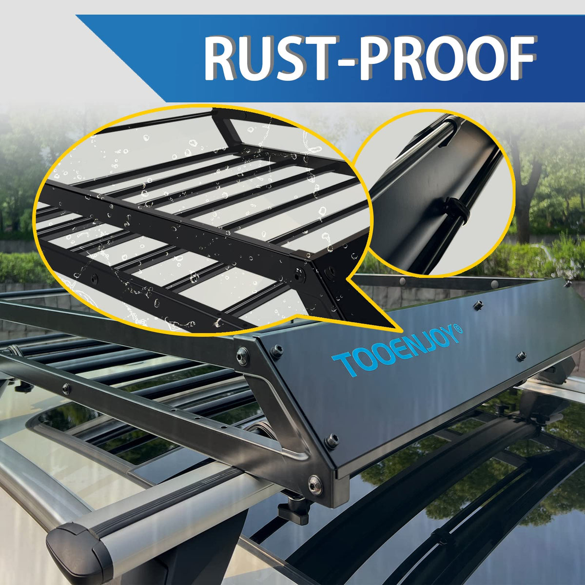 TOOENJOY Roof Rack Basket with Net, 43’’x 35’’x 4.7’’, Anti-Rust Rooftop Cargo Carrier with Removable Wind Fairing, Universal Car Top Luggage Holder for Car, SUV and Truck, 143 lbs Capacity
