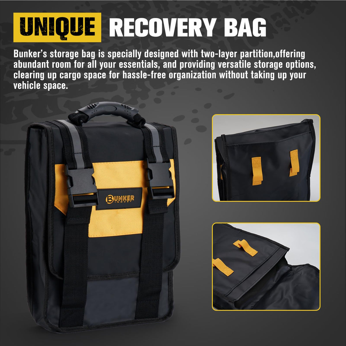 BUNKER INDUST Traction Boards with Jack Lift Base Black(Gen 2) + 3" x 30ft Tow Strap with Bag Recovery Kit