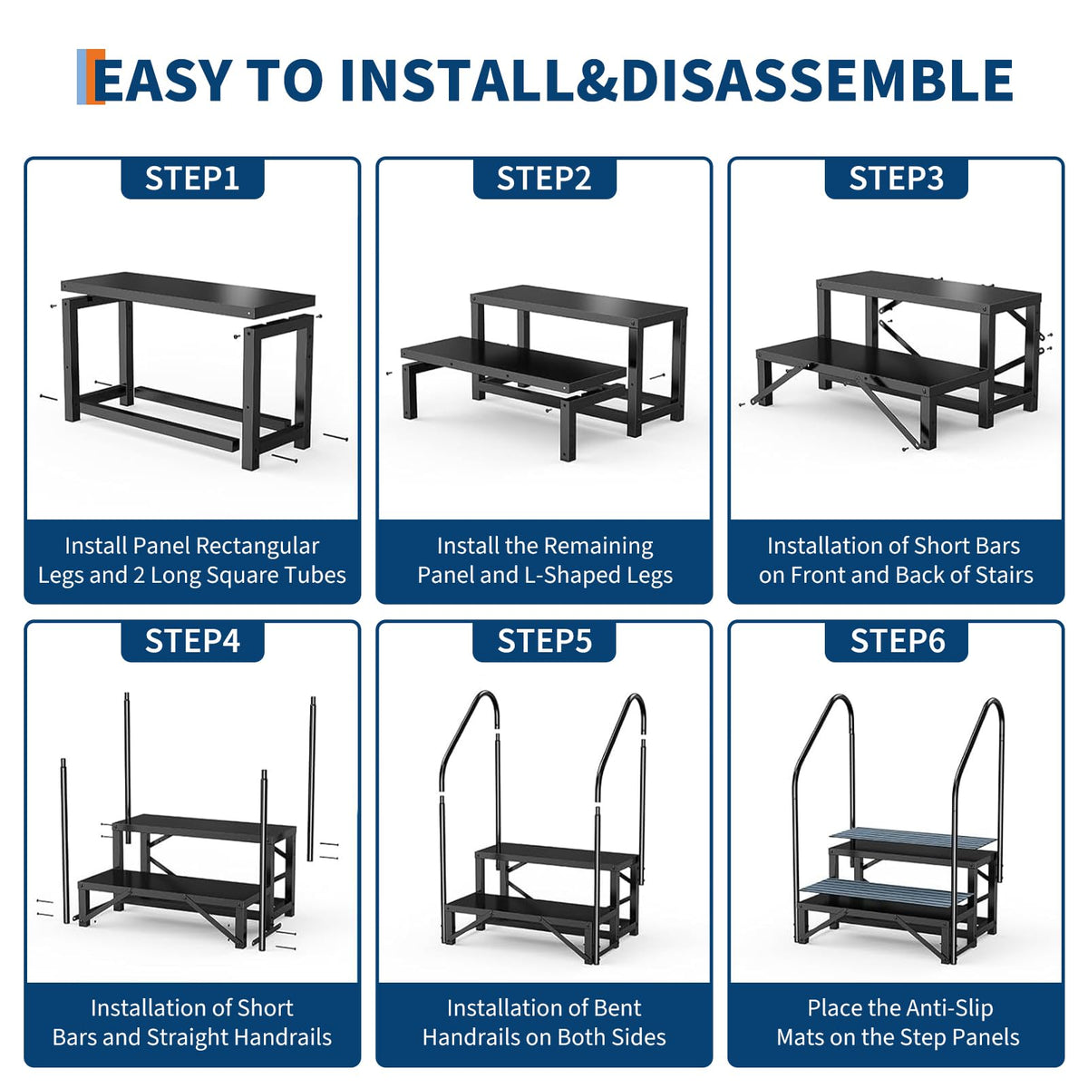 GarveeTech Portable 4-Step RV Stairs with Handrails, RV Steps Ladder with Non-Slip Mats, for Travel Trailers, Campers, Hot Tubs, Porch, Pool, Pets
