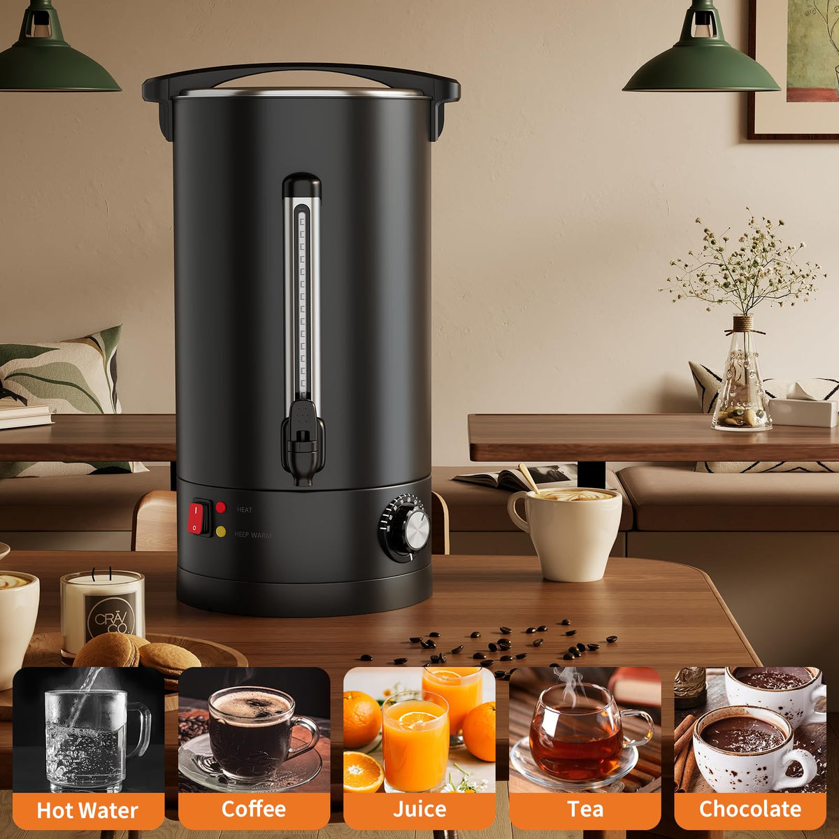 120-Cup Coffee Urn, 18L / 4.8Gal Double Wall Insulation Coffee Dispenser, Stainless Steel Large Hot Beverage Dispenser with Automatic Temperature Control & Faucet Commercial Coffee Urn, Black