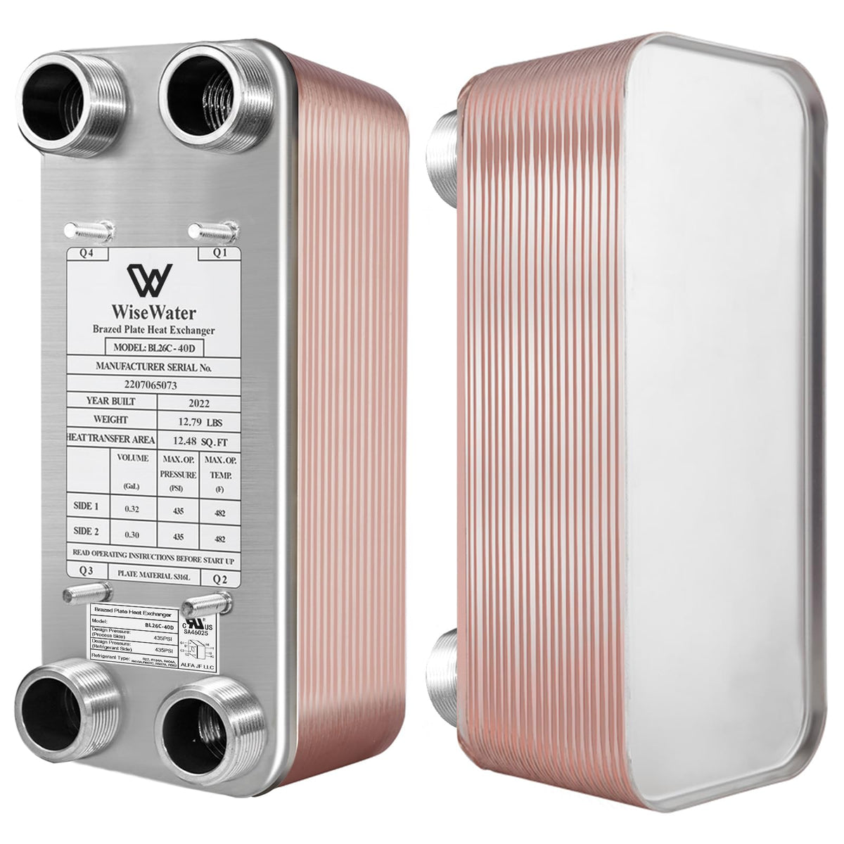AB Plate Heat Exchanger, 5"x 12" 100 Plates Water To Water Heat Exchanger, Copper/SS316L Stainless Steel Brazed Plate Heat Exchanger For Floor Heating, Water Heating, Snow Melting