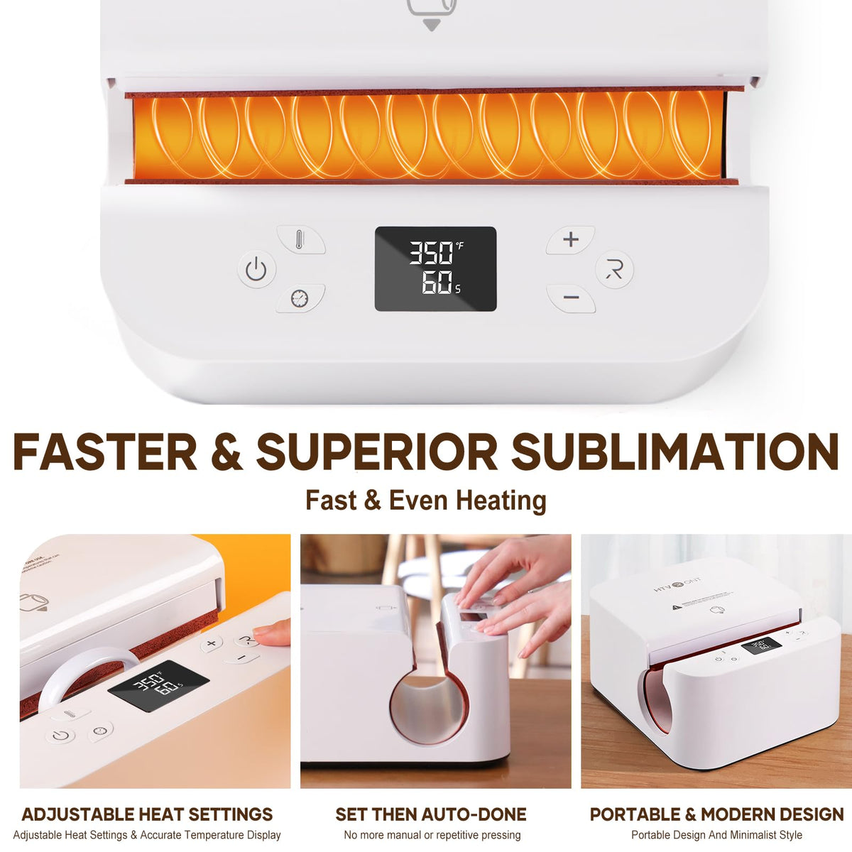 HTVRONT Auto Tumbler Heat Press Machine - Mug Heat Press Heat Up Fast & Even, Professional Tumbler Press High-Security for 2.9"-3.2" Sublimation Tumblers, Cups, Glasses and Mugs, White