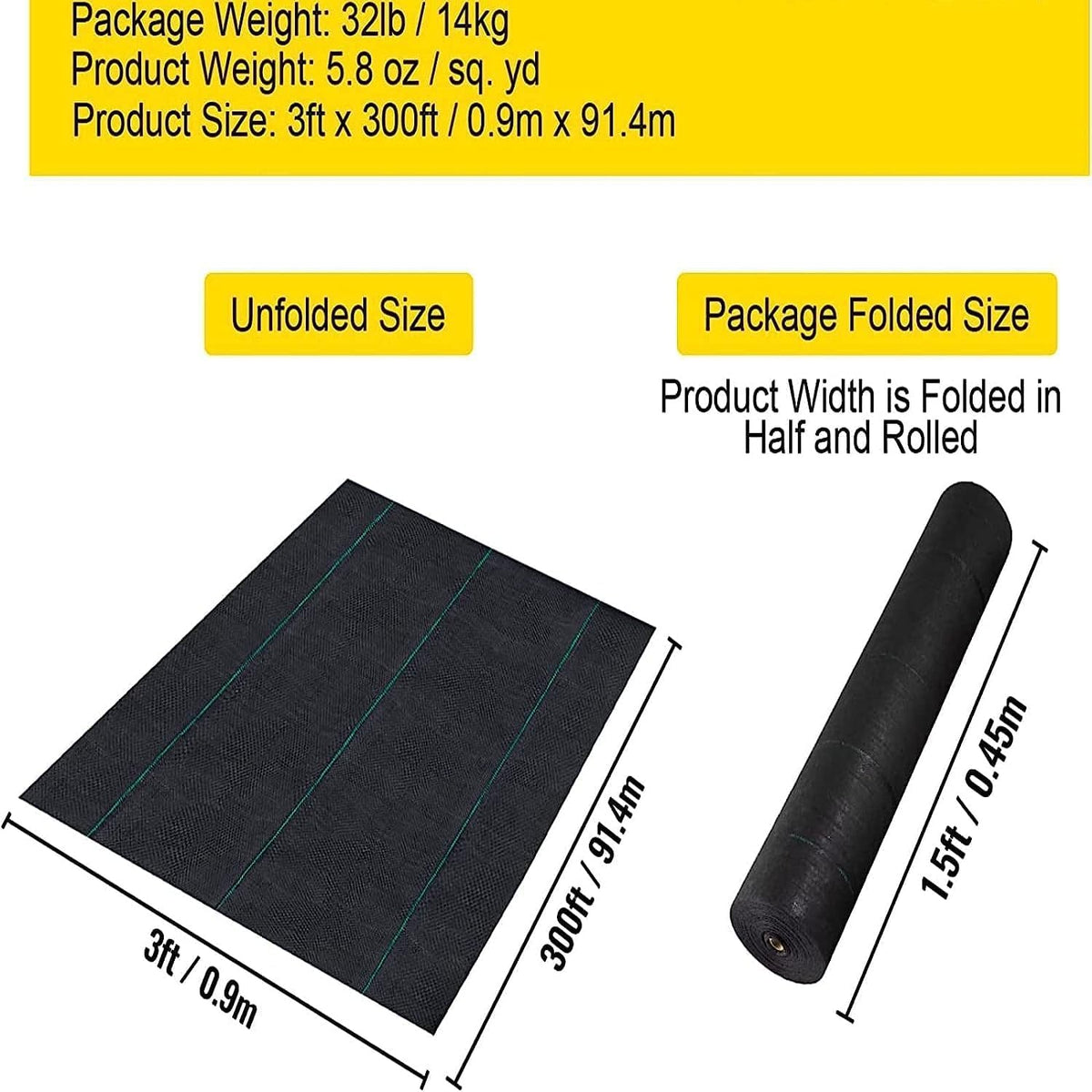 GarveeLife Woven Landscape Fabric 5.8 oz, 3 x 300 ft Weed Fabric Barrier, Double Layer, Garden Fabric Weed Barrier, Weed Control Fabric Ground Cover, Gardening Mat for Garden Beds, Landscaping