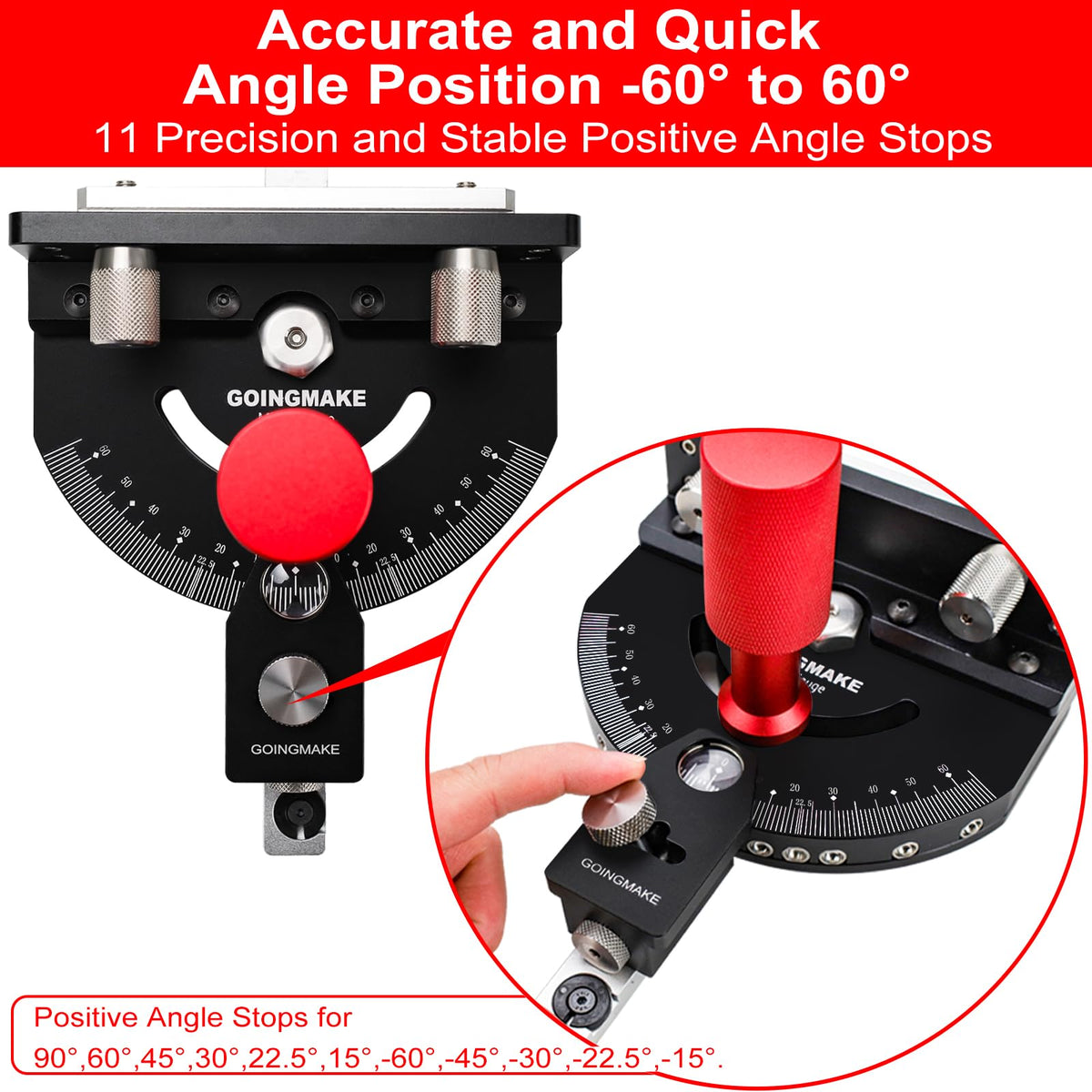 GOINGMAKE Table Saw Miter Gauge with Micro Adjustable Flip Stop and Extendable Fence and Quick Angle Stop for Table Saw Band Saw Router Table Fit 3/8 x 3/4" T Slot for Woodworking Crosscut, Miter Cut