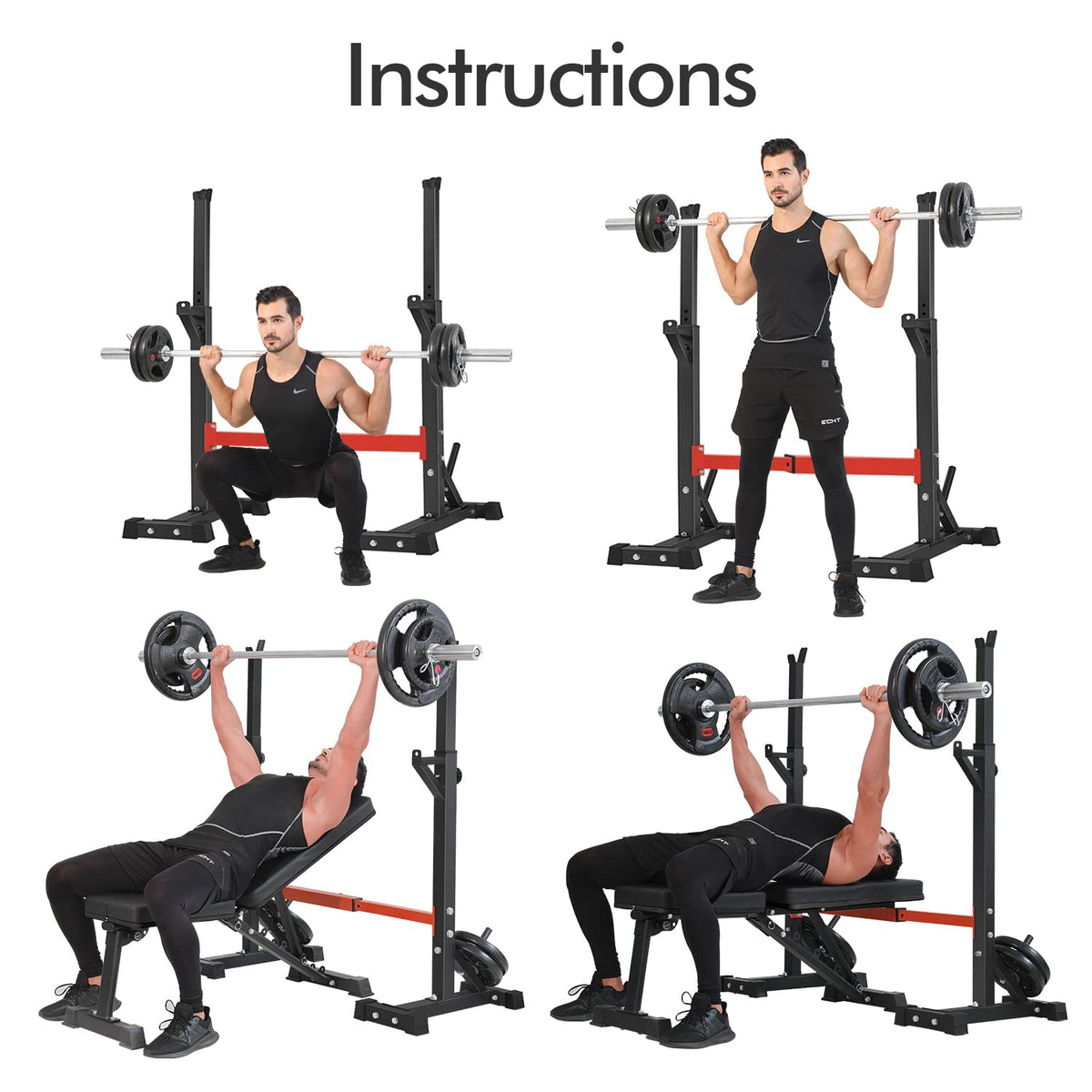 BangTong&Li Squat Rack Stand,Barbell Rack,Bench Press Rack Stand Home Gym Adjustable Weight Rack 550Lbs (Red)