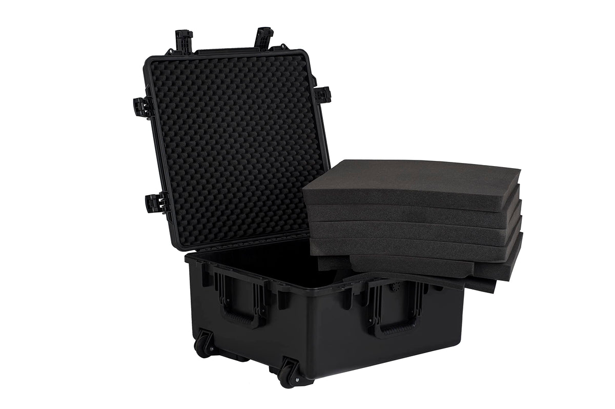 MEIJIA Portable All Weather Waterproof Hard Case, Camera Case with Customizable Fit Foam And Rolling Wheels, 24.8"X23.7"X13.17",Elegant Black