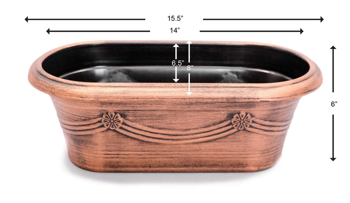 Sapphire USA Set of 2 Plastic Planter Rustic Metal Look Seedlings Nursery Flowerpot for Garden Patio Office Ornaments Home Decor Long Lasting Reusable Lightweight (16 Inches, Copper)
