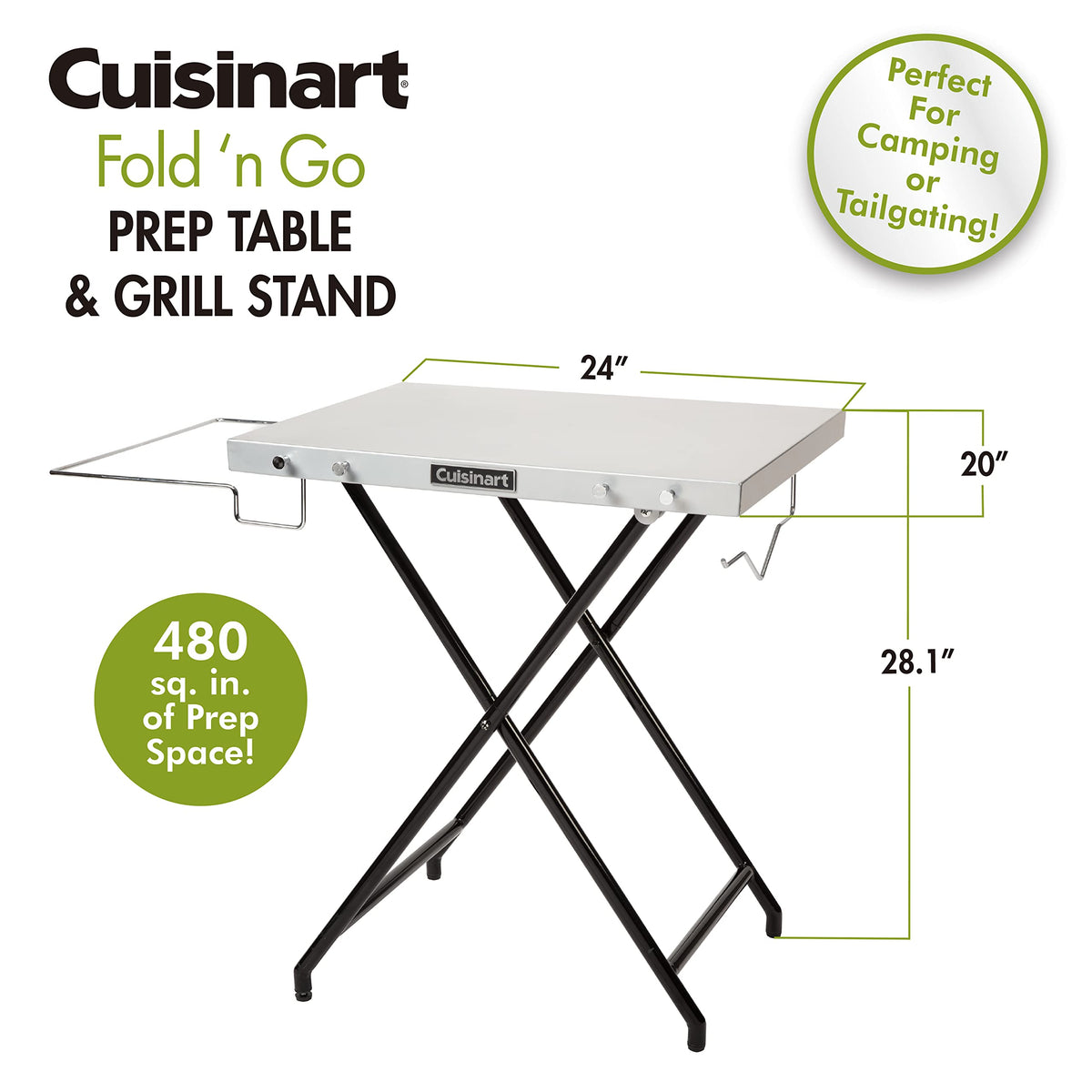 Cuisinart CPT-2110 Fold 'n Go Prep Table & Grill Stand, Portable Outdoor Food Prep Station & CGC-103 3-in-1 Pizza Oven Grill Cover, (Cover fits CGG-403)
