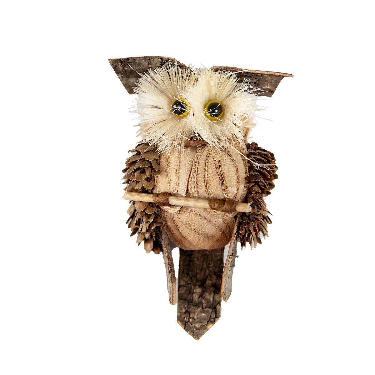 Berfutall-Woodland Animal Owl Ornaments, Wood and Sisal, Set of 6 Assorted, Christmas Tree, Thanksgiving Decor