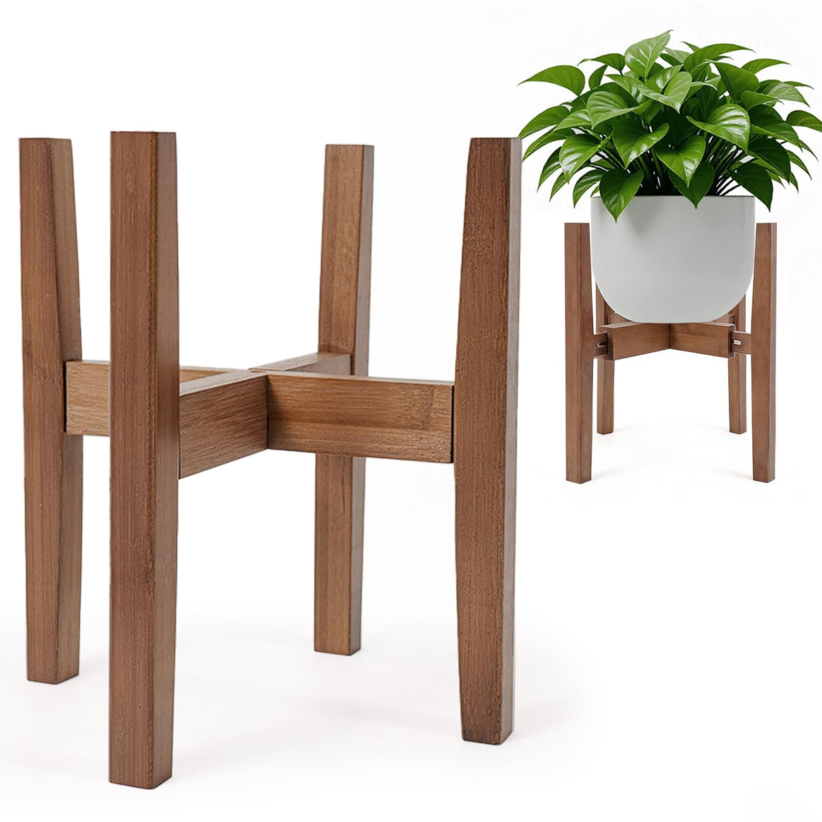 Lissomballon Natural Bamboo Plant Stand Indoor, Adjustable Plant Shelf Indoor Fits 8-12 Inch Pots, Mid Century Modern Decor to Refresh Your Space(Pot & Plant Not Included)