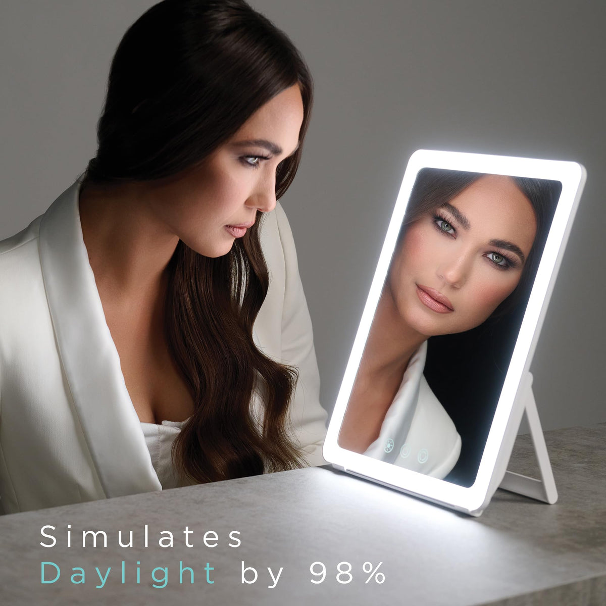 Ilios Lighting Rechargeable LED Portable Vanity Mirror — Simulates Daylight by 98%, 3 Color Modes, 5 Dimming Levels, Up to 125-Min Battery, USB-C, Touch Control, Adjustable Stand, Travel Makeup Mirror