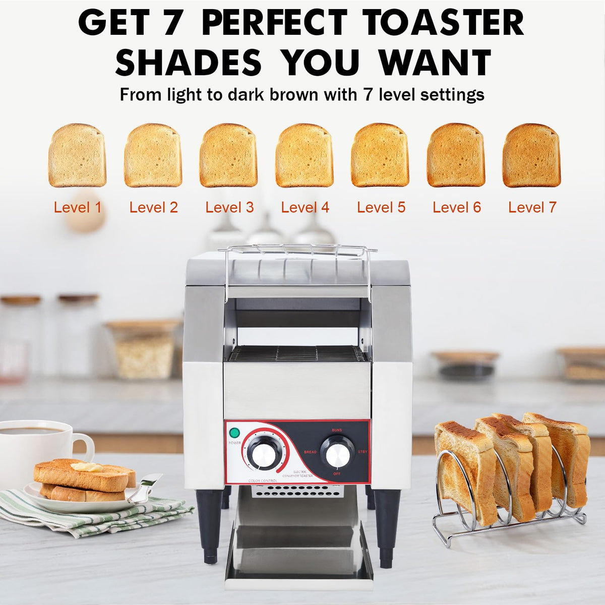 Garvee Commercial Toaster Conveyor 450 Slices/H Heavy Duty Industrial Conveyor Toaster Stainless Steel Electric Oven with Dual Heating Tube 7-speed Adjustments for Bagel Croissant Restaurant Bakery