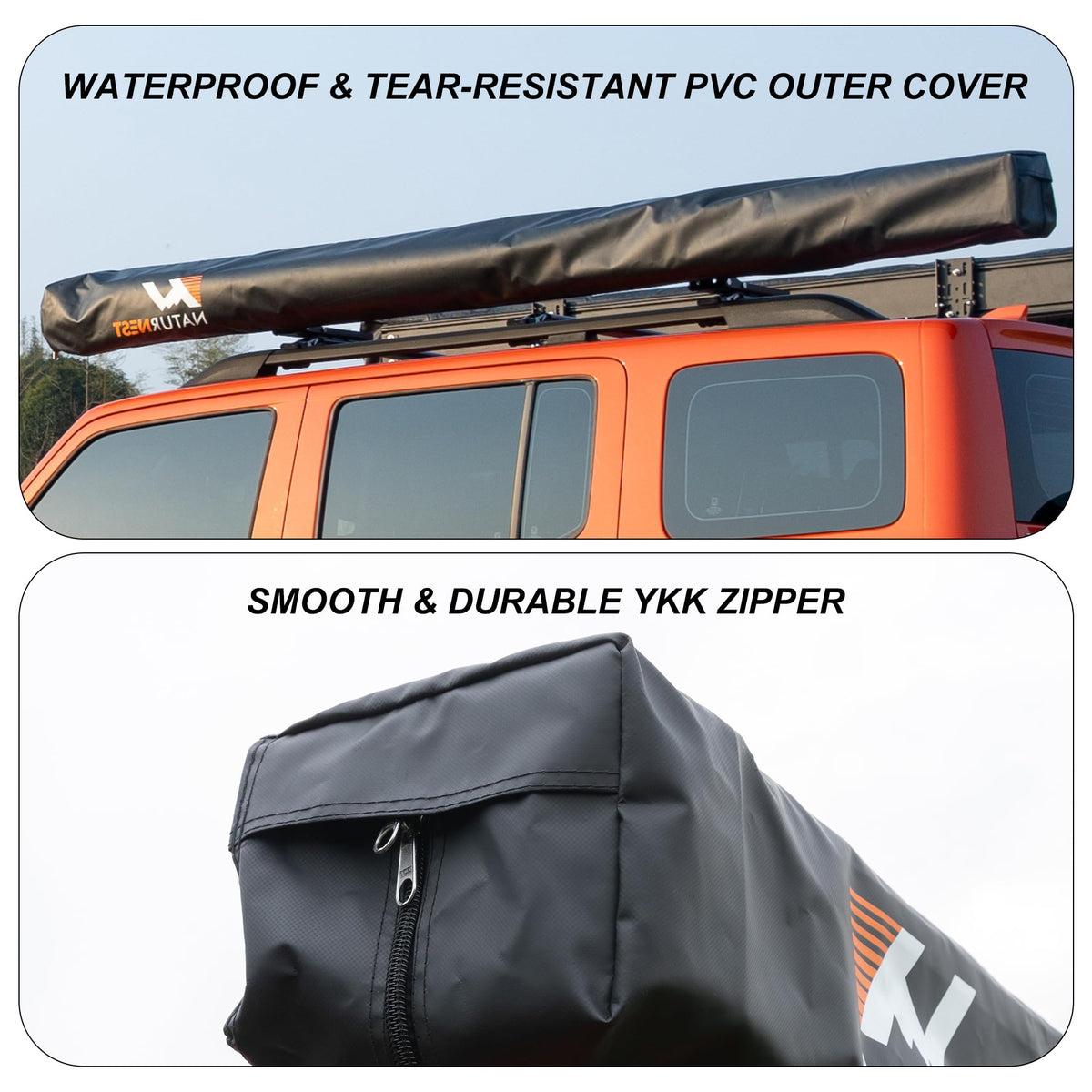 Naturnest 270 Car Awning Plus, Waterproof Windproof UV-Resistant Retractable Awning with LED Light for Camper, 270 Degree Manual Retractable Side Awnings for Truck, SUV, Jeep, Van - Driver Side