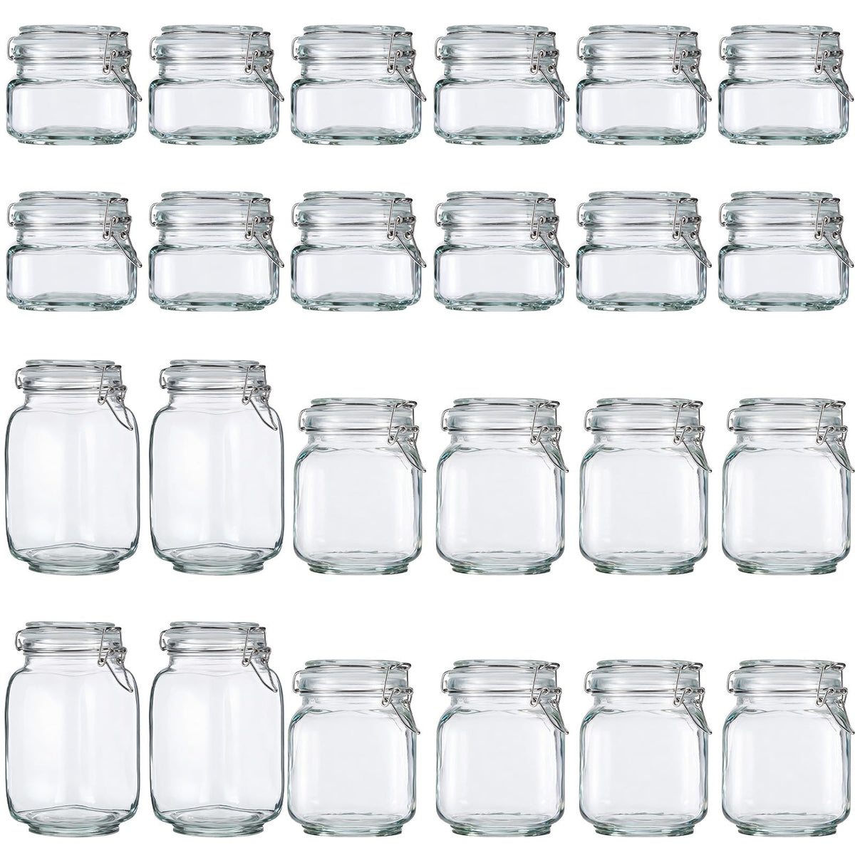 Maxdot 24 Pack Glass Mason Jar with Lid, 17oz 34oz 51oz 3 Size Airtight Food Storage Jar Set Square Food Storage Container for Kitchen Flour Grain Sugar Bean Canning Oat Coffee Pasta Snack Nut