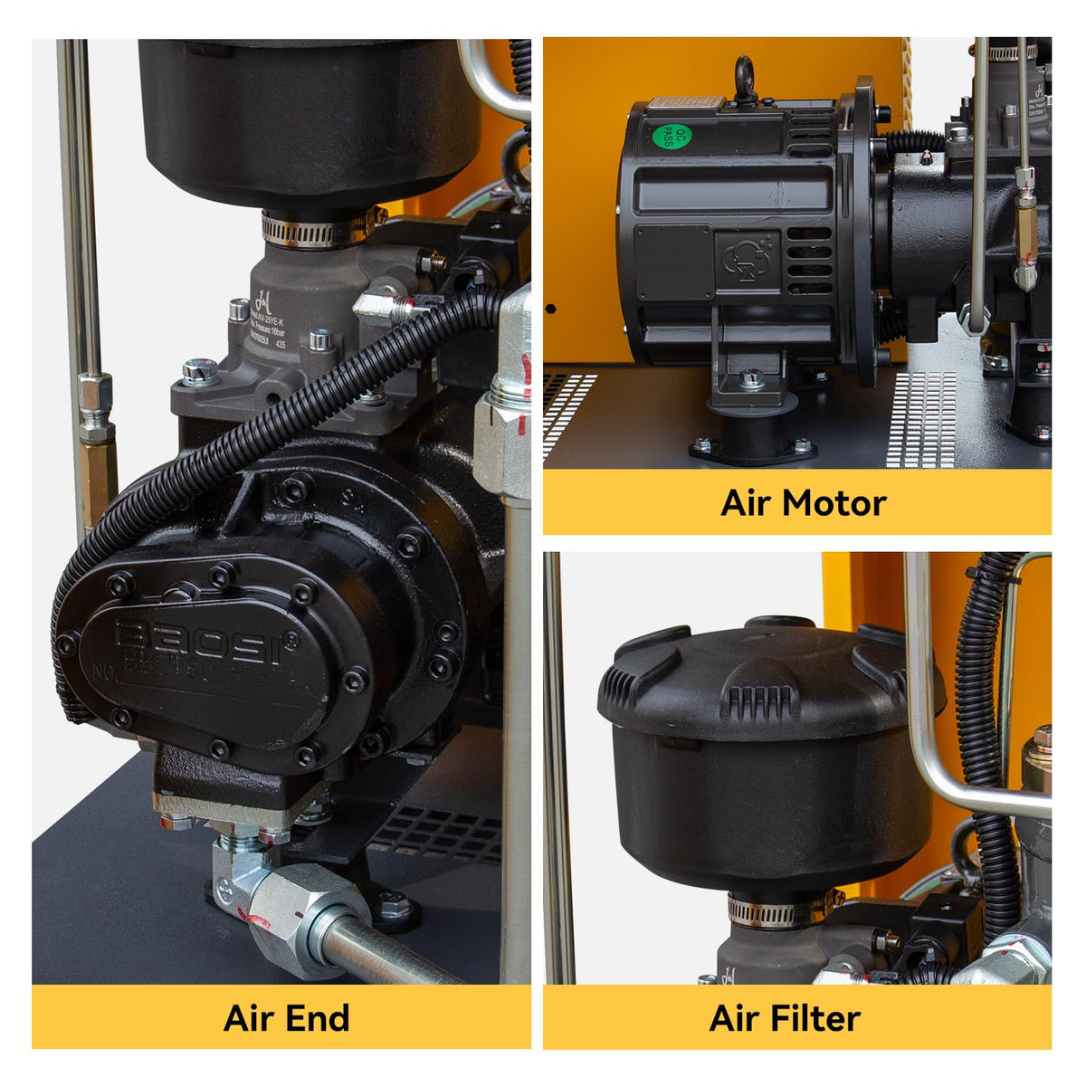 460V Universal Variable Frequency Motor Rotary Screw Air Compressor - 10HP/7.5KW Three-phase compatible - 39CFM@115PSI Base Mounted Commercial Air Compressed System