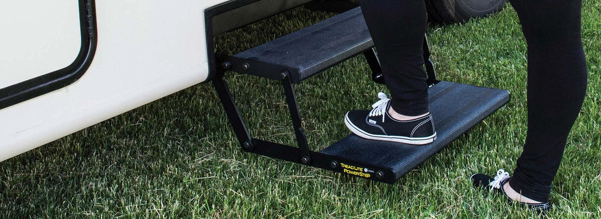 Lippert Components 353542 24" Single Treadlite Power RV Step with Switch and Harness , Black