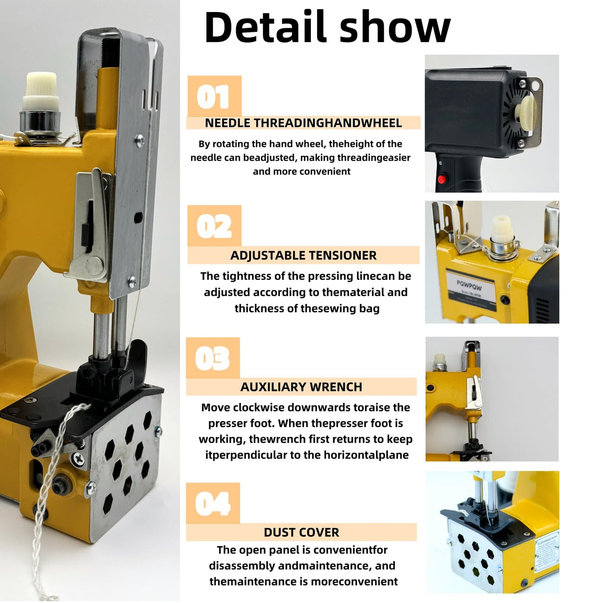 Bag Sewing Machine, 2s/bag Portable Bag Sewing Machine, Industrial Bag Closing Machine for Packing Woven Bags Non-woven Fabrics Leather (Yellow, Lithium Battery - 36V)