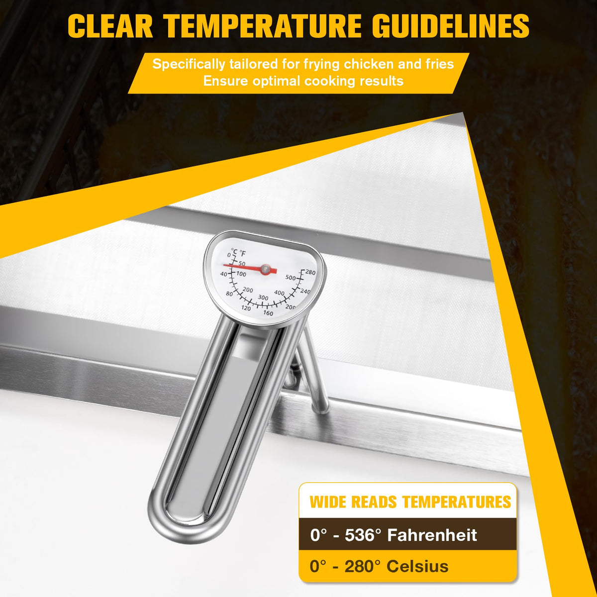 AF45 Commercial Deep Fryer Filter with Thermometer, 13.75" x 13.75", 304 Stainless Steel, Capture Grease & Debris Above 550 Microns, Extend Oil Life by 40%, Ideal for Commercial Kitchens & Restaurants