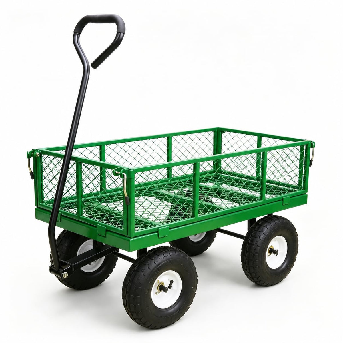 A A IN 600 lbs Heavy Duty Metal Garden Cart, Pull able Yard Wagon with Removable Mesh Sides, 180° Rotating Handle & 10" Wheels, Green