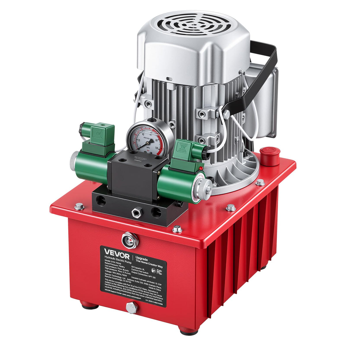 VEVOR Electric Driven Hydraulic Pump, 750W 10,000 PSI, 120V Double Acting Hydraulic Pump Power Pack Unit, Solenoid Valve with Pedal Switch, 2.1 Gal / 8L, for Punching, Bending, Double Acting Cylinders