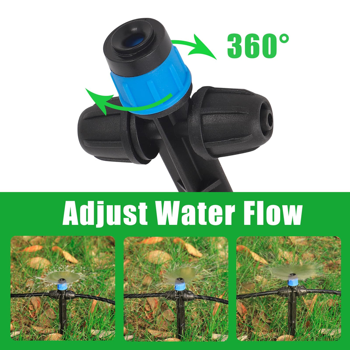25 Pcs Drip Irrigation Fan Emitter for 1/4" Irrigation Tubing, Adjustable Water Flow Irrigation Spary Dripper with Stake Drip Micro Drip Irrigation Sprayer Emitter for Irrigation Watering System