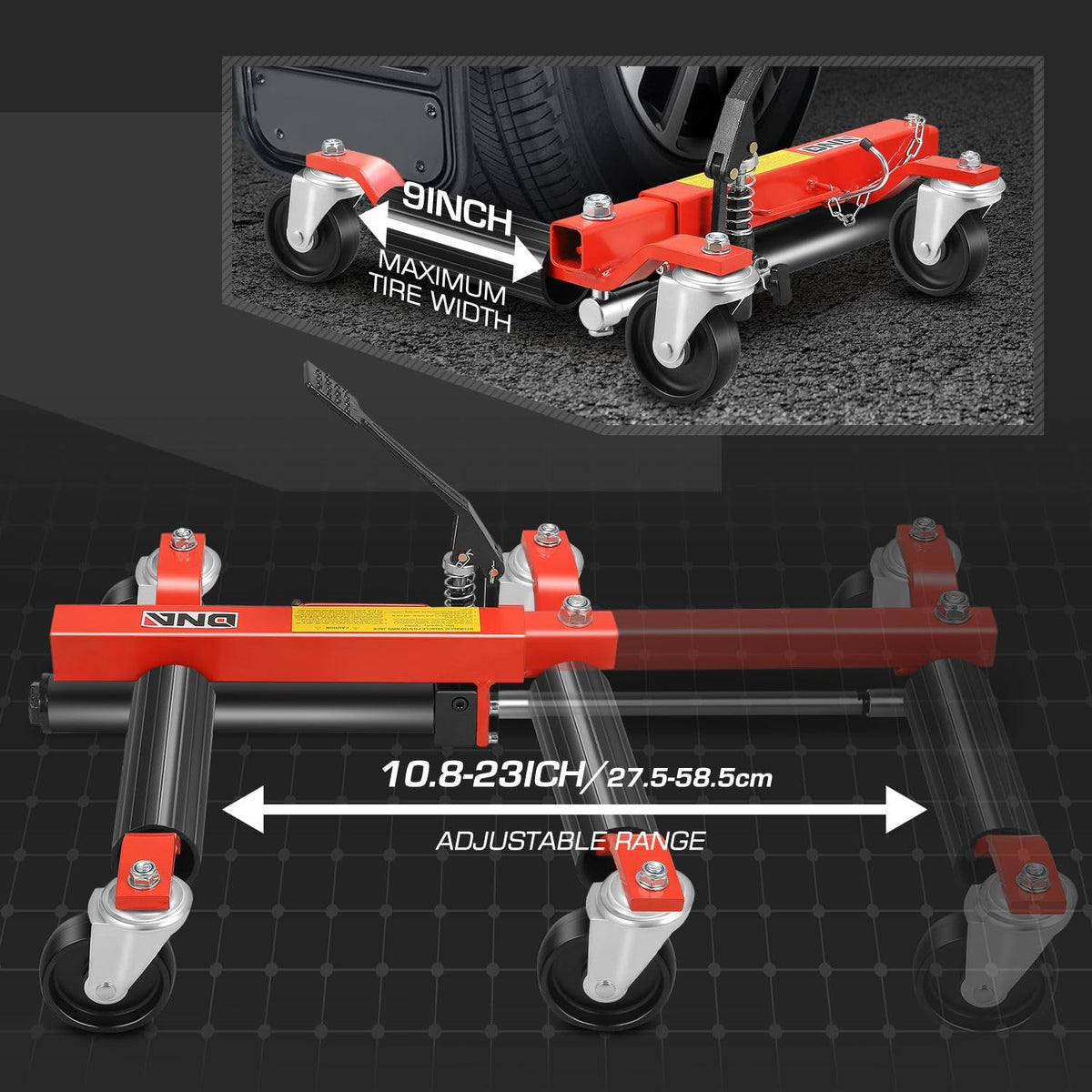DNA Motoring 2pcs Car Wheel Dolly Jack Set Hydraulic 1500 lbs Car Skates, 9'' Wheel Vehicle Positioning Jack, Heavy Duty Rollers with Ratcheting Foot Pedal for Tire Auto Repair Moving, TOOLS-00758