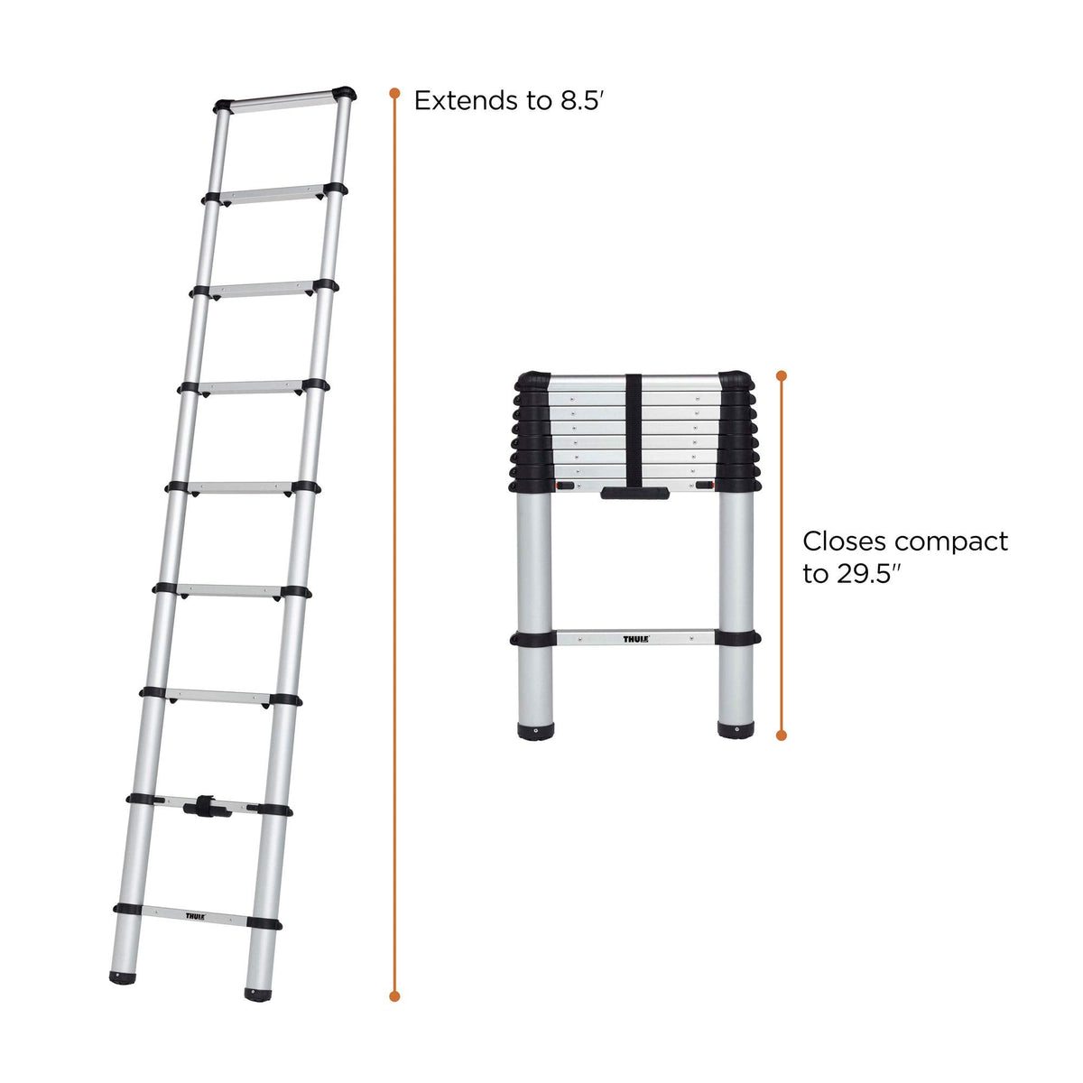 Thule Van Ladder - 9 Steps - 8.5Ft Extension - Telescoping Van Ladder - Easy Close System - EN:131 Compliant