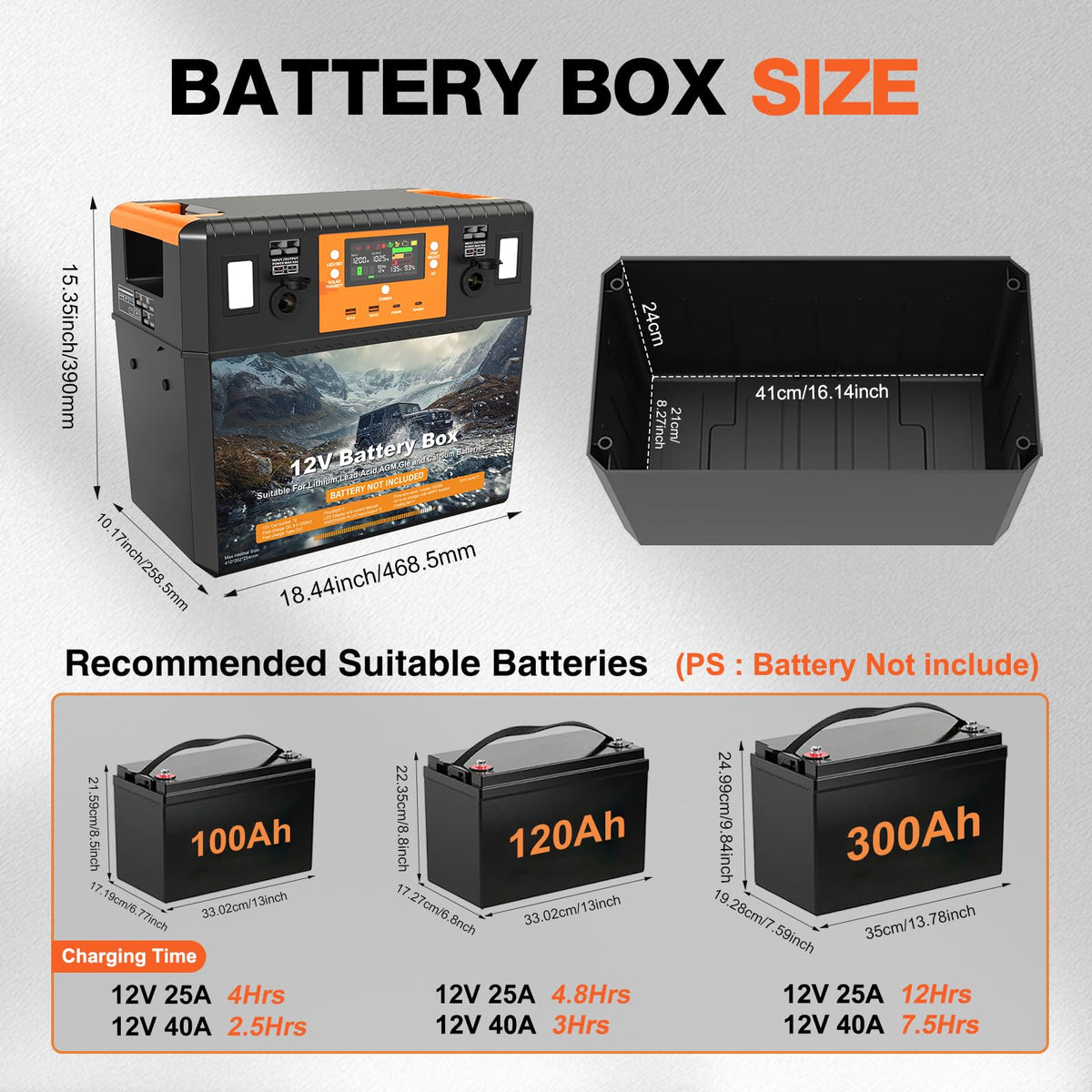 Battery Box for 100/120/300Ah Battery Build-in 40A DCDC Charger and 1000W Pure Sine Wave Inverter, Heavy Duty 12V Box with USB, DC Port and Emergency Lighting for Marine, RV, and Trailer