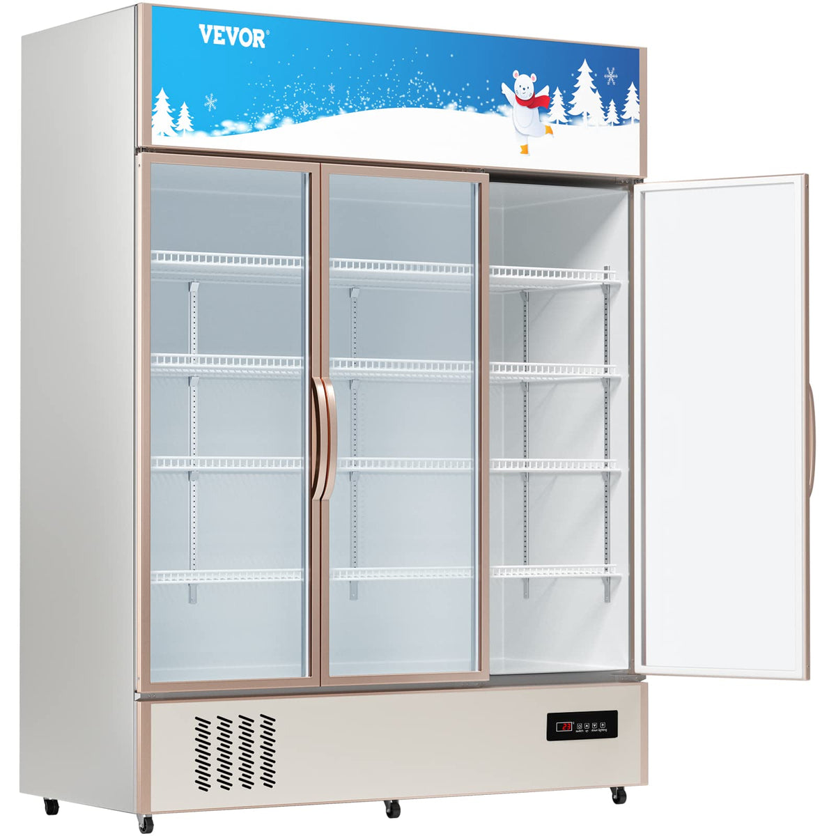 VEVOR Commercial Merchandiser Refrigerator Triple Glass Doors, Cubic Ft, Upright Display Beverage Cooler 79" Tall x 60" Width, Fridge with LED Lighting for Drink Wine Soda, Gold, 35 cu.ft