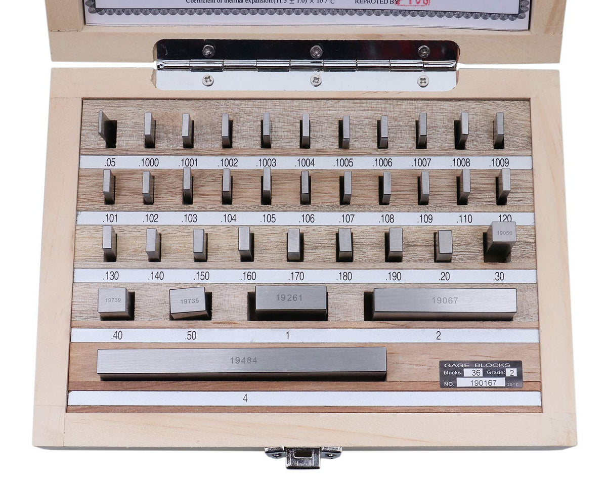 Accusize Industrial Tools 36 Pc Steel Gage Block Set, Grade As-2 Asme B89.1.9-2002, with Mfg Certificate, 0036-6001