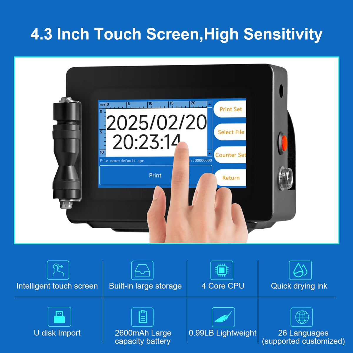 PEKOKO LB100S Intelligent Portable Hand Jet Handheld TIJ Thermal Inkjet Printer 12.7mm Online QR Bar Batch Date Number Coding Machine for Carton Box,Food Package,Drink Bottle