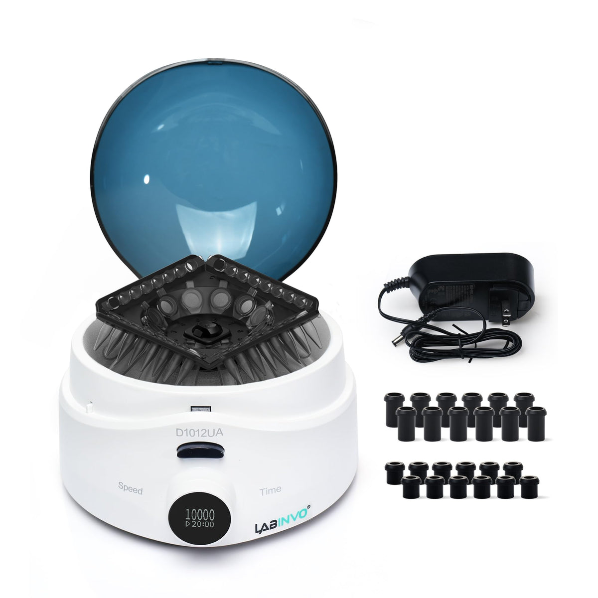 LABINVO Mini Centrifuge Machine, 10000RPM, OLED Display High Speed Lab Benchtop Centrifuges, 3-in1 Rotor for 0.5/1.5/2mL Tubes, and 4×PCR8 Strips, 0.2mL×44 PCR Tubes, IN-CEN001