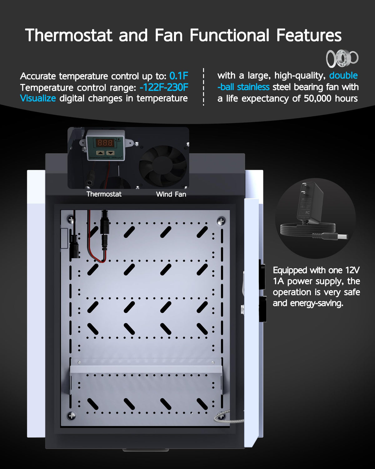 Akwscyby Outdoor Electrical Box with Thermostat and Fan, Precise Temperature Control 0.1°F, IP65 Water Resistant Rating, Galvanized Steel, Aluminum Rear Beam(17.7"x13.4"x9.0")