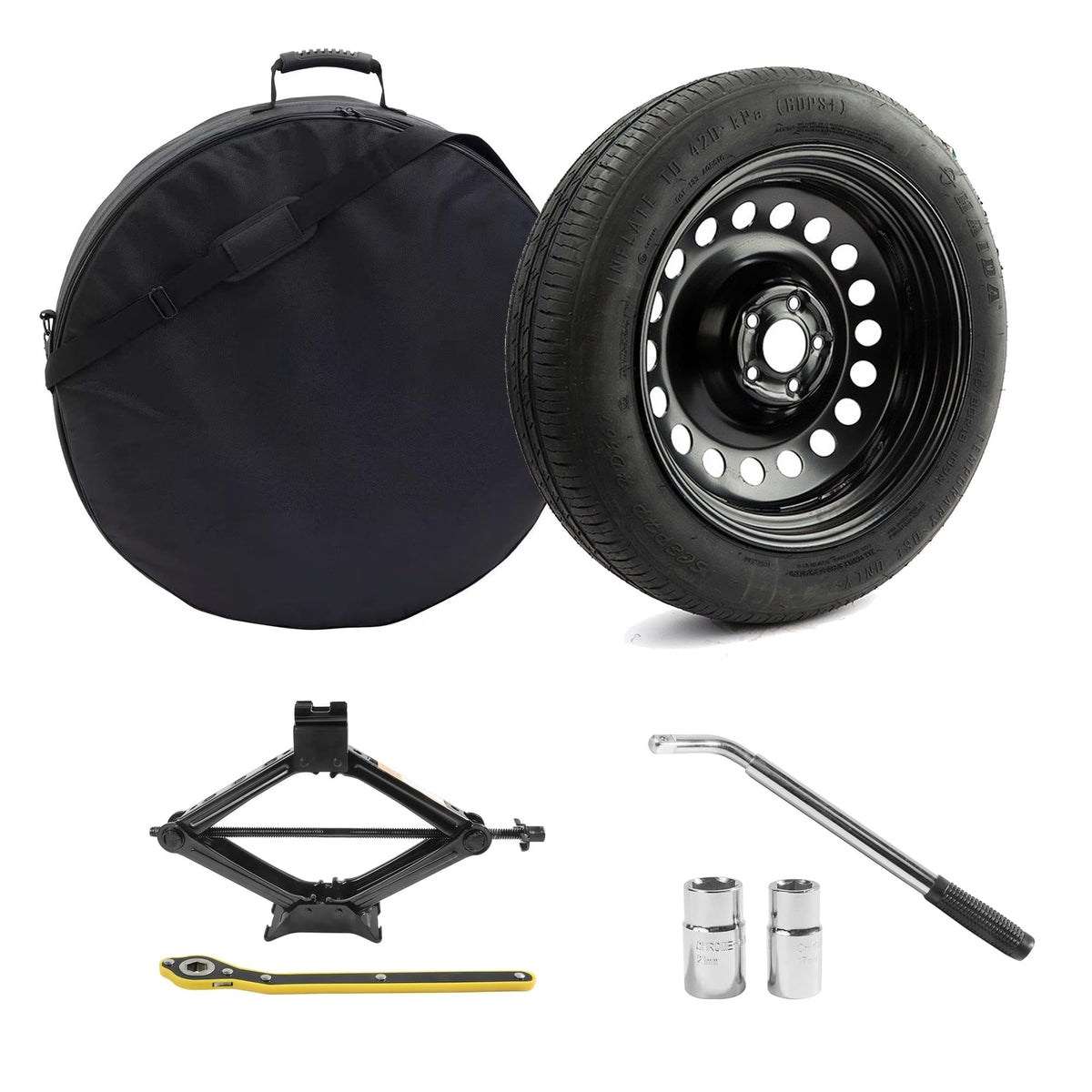 YIFSPARE Spare Tire Kit Compatible with 2018-2026 Forester, 2024-2026 Crosstrek - Includes 18x4 Rim, 145/85R18 Spare Wheel, 27.7" Rolling Diameter, Includes car Jack kit and Spare tire Carrying Case.