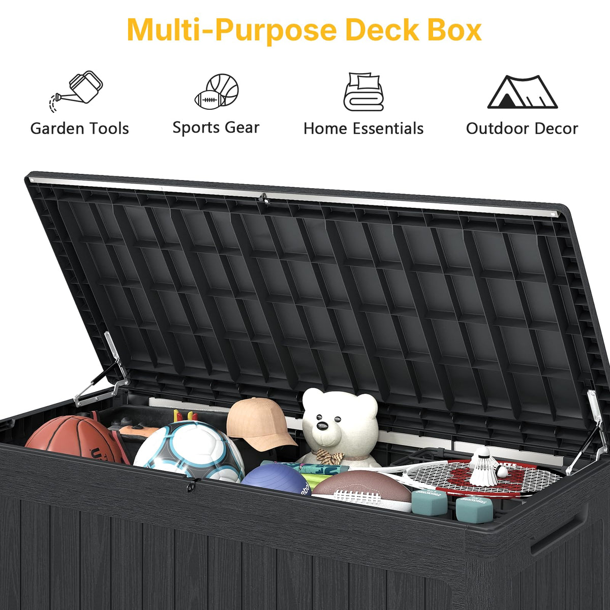 Skepphlay 230 Gallon Deck Box Extra Large, Outdoor Storage Box Lockable, Patio Storage Box Waterproof and UV Resistant, 1000lbs Load Capacity for Garden, Patio, Pool (Black)
