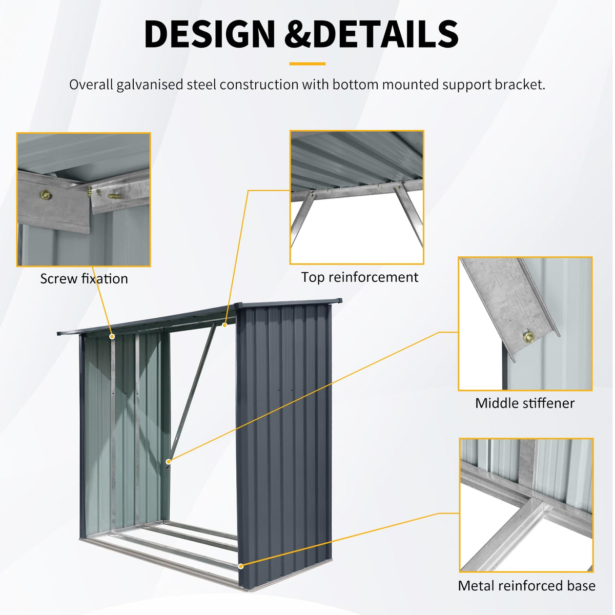 Ball & Cast 85.5" Outdoor Steel Firewood Rack Metal Storage Shed with Middle Stiffener and Reinforced Base,Multi-Functional Waterproof Cabinet W/Roof,for Equipment Machines,Black