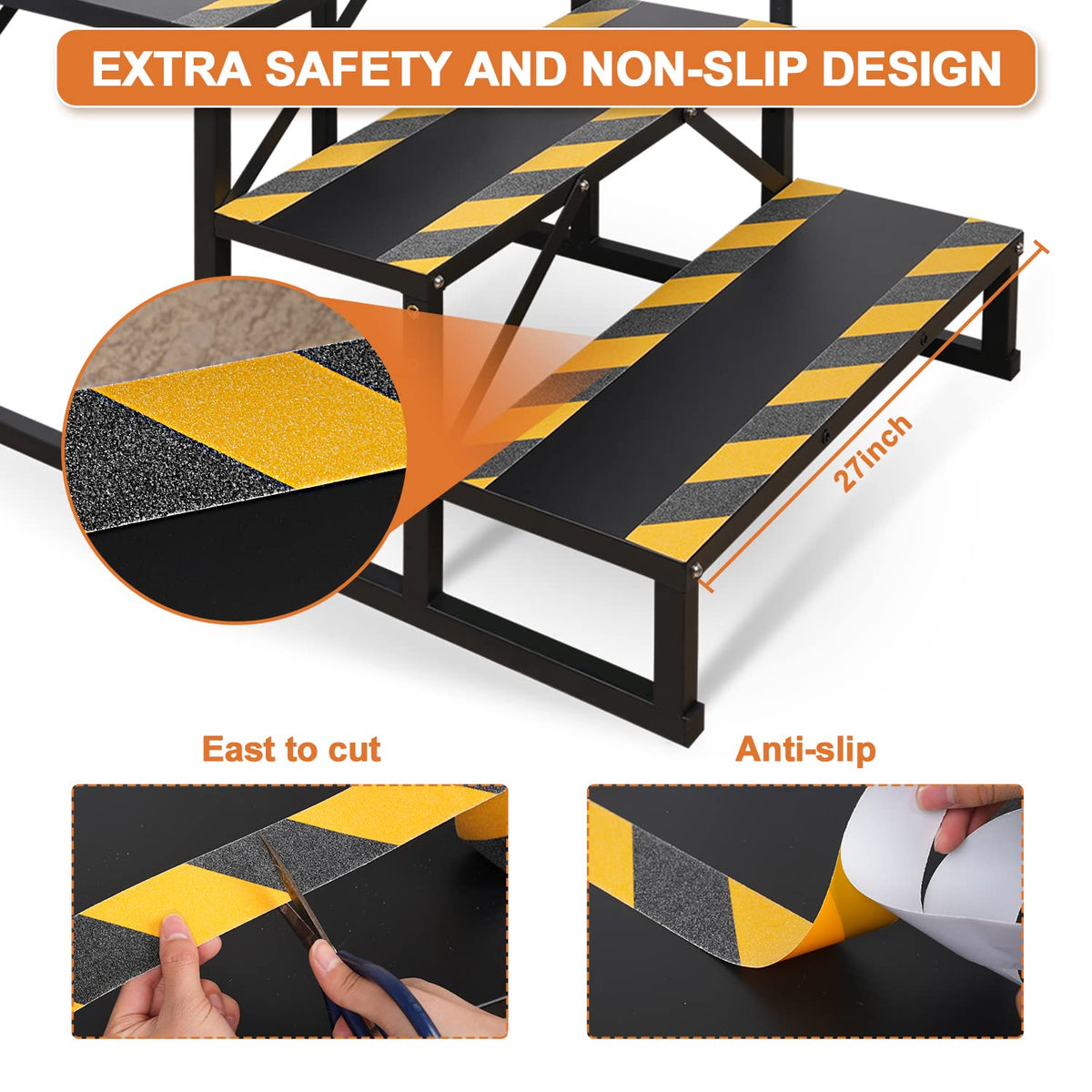 Kinchoix 3 Step RV Stairs, Hot Tub Steps, Outdoor Spa Step Ladder with Double Handrail,Portable Economy 5th Wheel Stair for Travel Trailer, Motor Home, Camper and Porch with Non-Skid Tapes