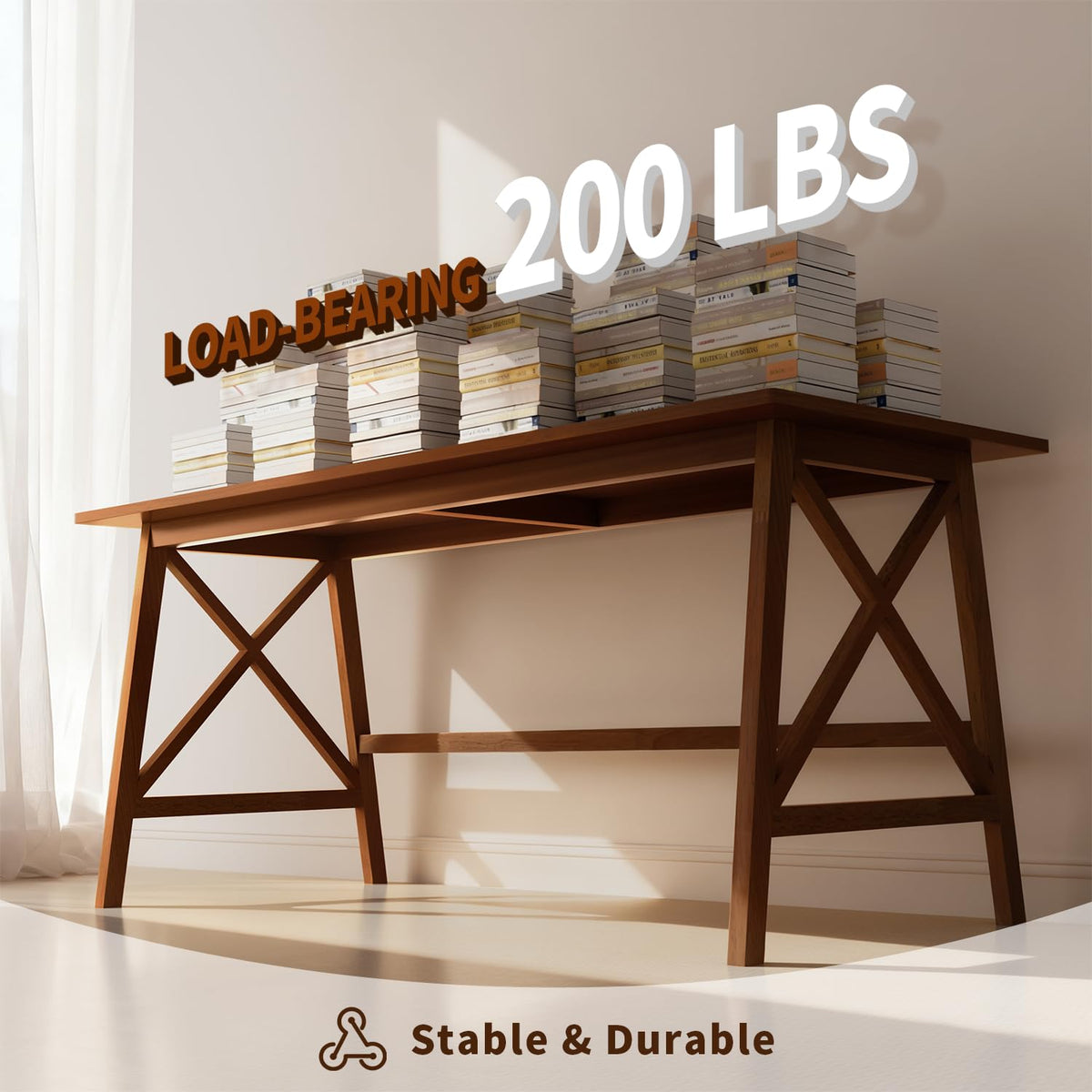 NELYE Modern Solid Wood Desk - 54" Simple Computer Table for Home Office Study Writing Workstation in Walnut, 54" W x 24" D