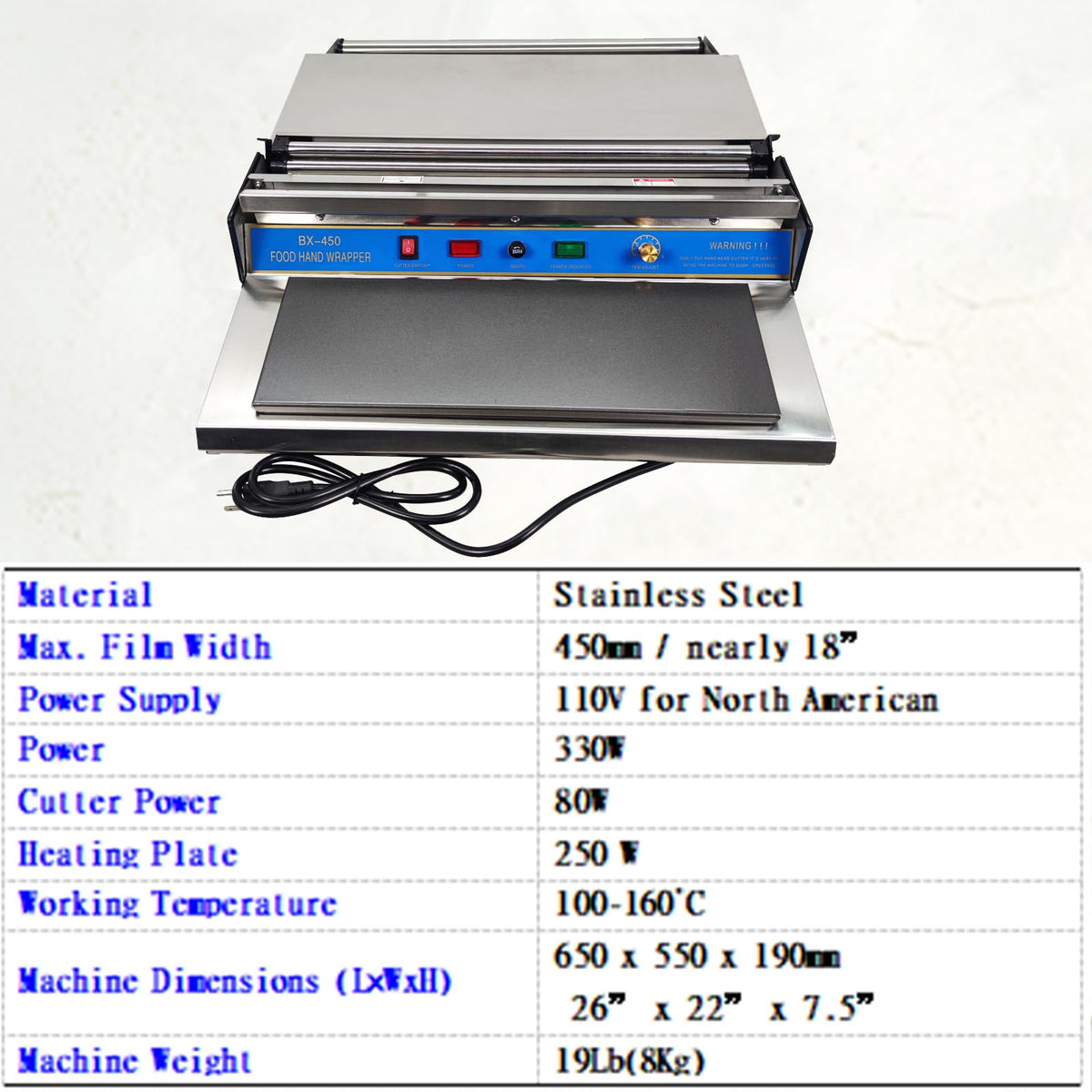 Intbuying 18”/450mm Hand Wrapping Machine 110V Film Wrapper Food Tray Wrapper for Food Fruit Tray Food Packaging Fresh Keeping Sealer