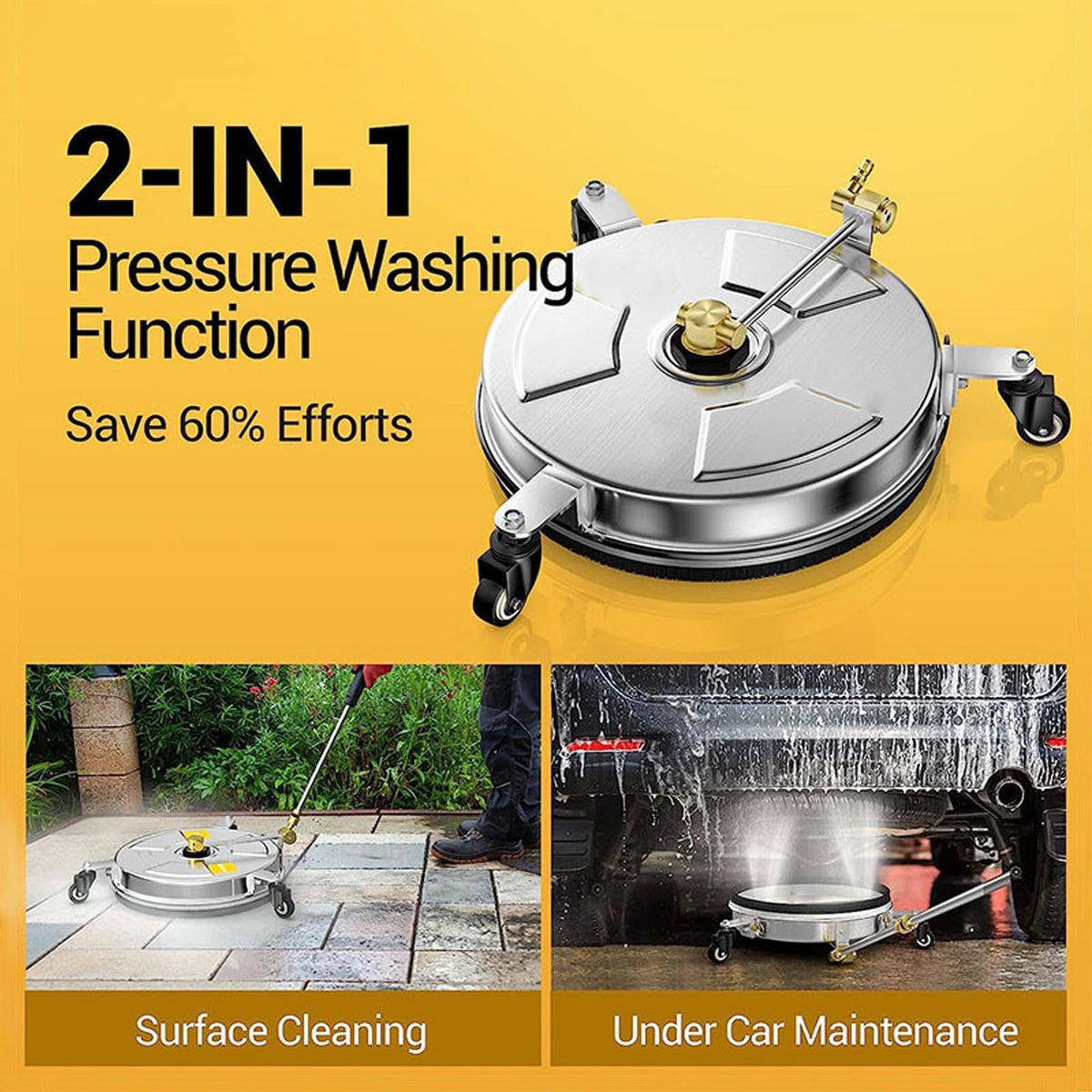 Luocute Undercarriage Pressure Washer Attachment, 4000PSI Reversible Pressure Washer Surface Cleaner with 4 Wheels, Portable for Deck Sidewalk Porch, Power Accessories