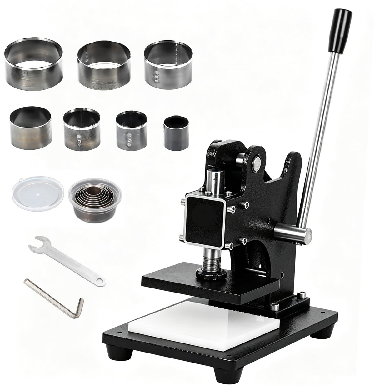 Leather Die Cutter Machine, 4.9”x3.5” Manual Leather Clicker Press Embossing Machine Heavy Duty Die Cutting Tool with 7X Round Dies for DIY Leathercrafts Fabric Rubber Plastic Cardboard