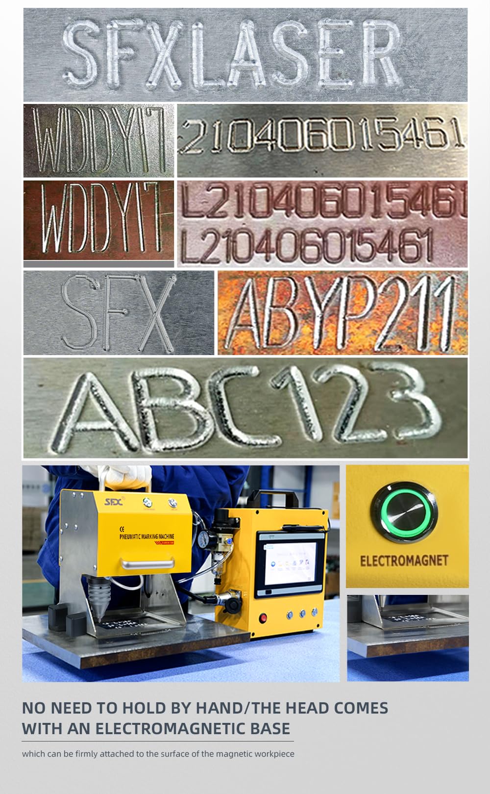 US Stock Digital Control Pneumatic Dot Peen Marking Machine Metal Engraving Machine Pneumatic Marking Machine 80×40mm Field for Letters, Serial Numbers, VIN Code, Chassis Number, Date, Graphics,etc.