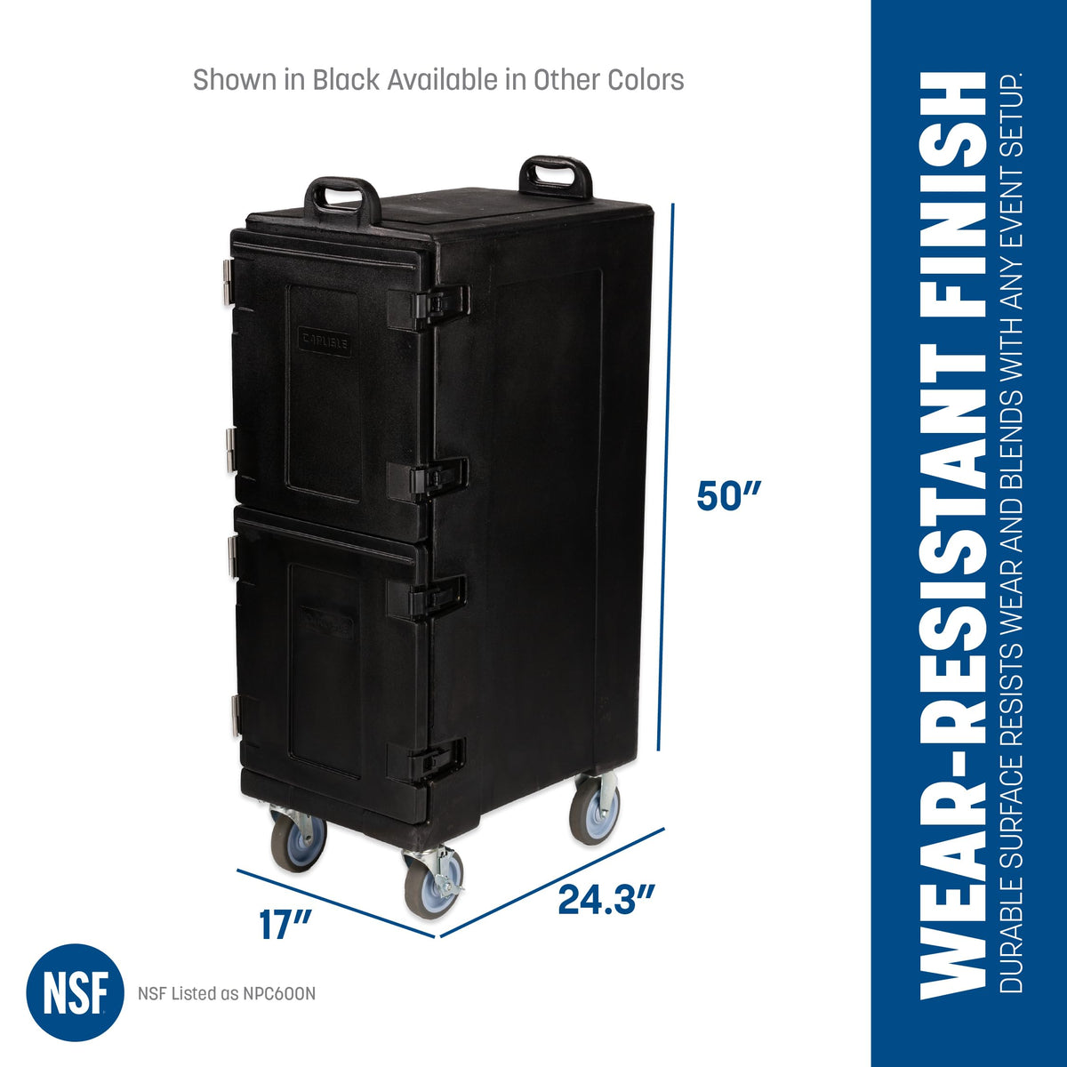 Carlisle FoodService Products Cateraide Insulated Front Loading Food Pan Carrier with Casters for Catering, Events, and Restaurants, Plastic, 10 Pans, Black