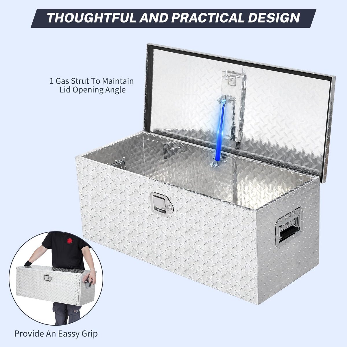 GarveeLife Heavy Duty Aluminum Truck Bed Tool Box – 36x15x15 in, Diamond Plate, Weatherproof & Lockable, T-Handle, Side Handles, Star Diamond Design, Silver